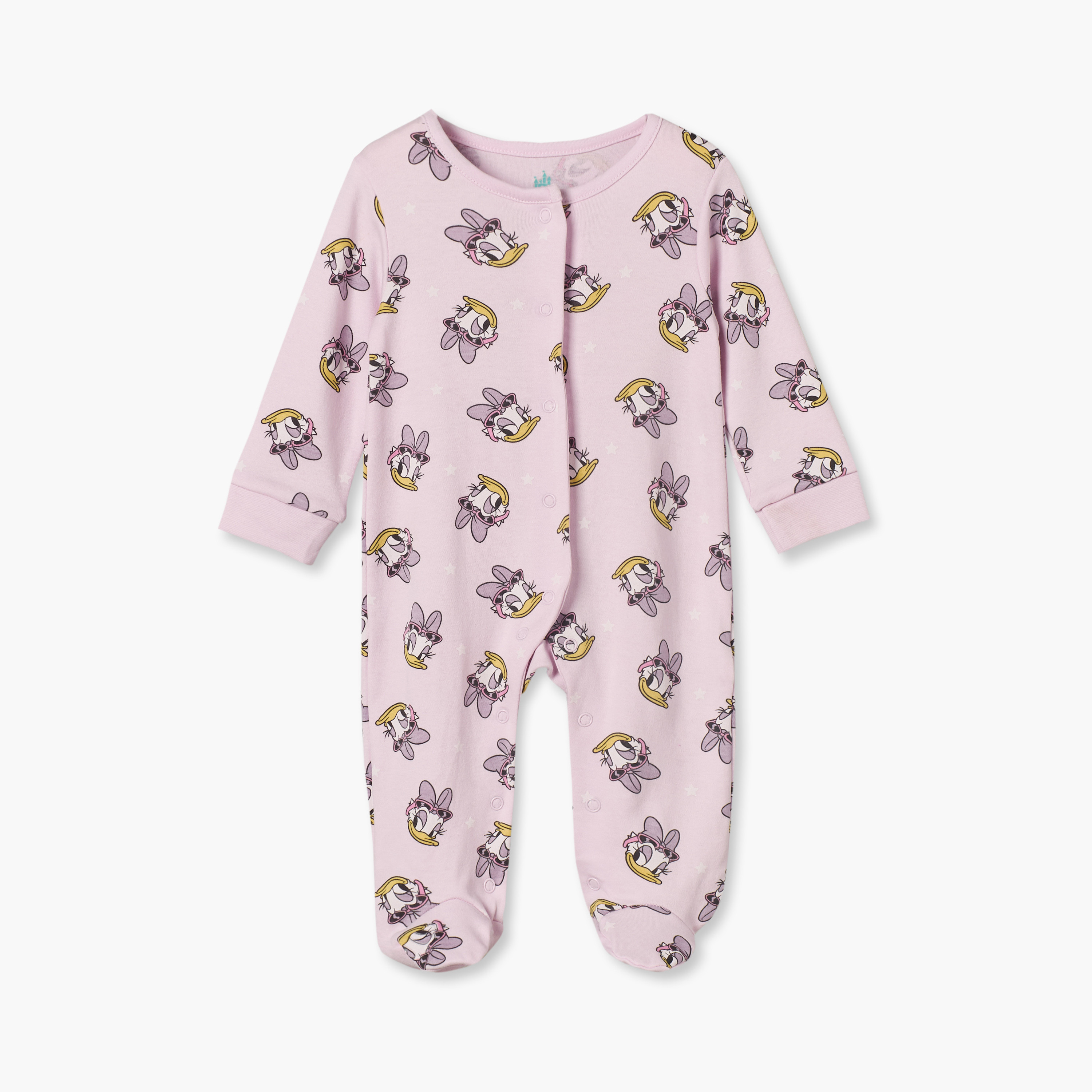 Disney Cotton Crew Neck Long Sleeves Sleepsuit with Daisy Duck Print-baby-girls-clothing-nightwear-sleepsuits-image-2