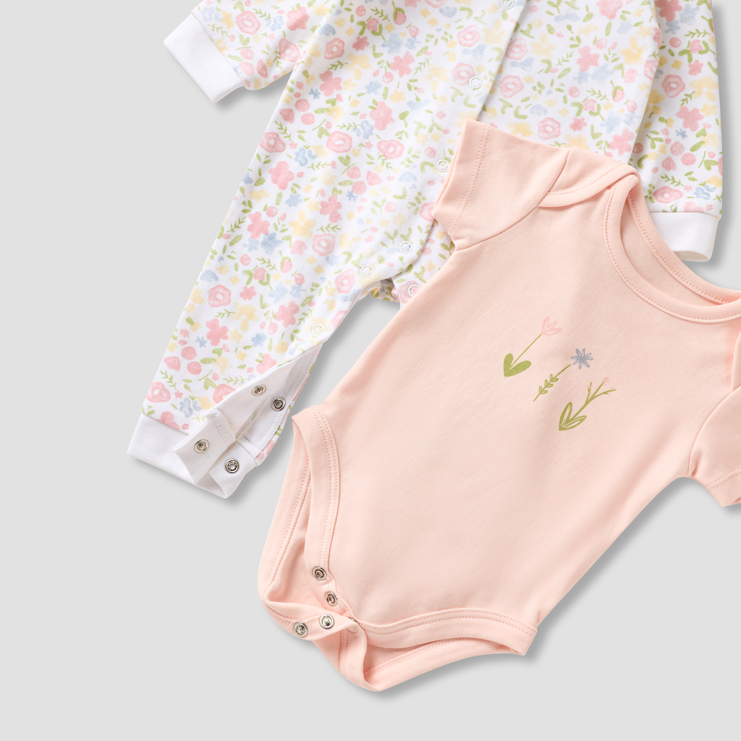 Juniors 4-Piece Girls Set - Cotton - Sleepsuit, Bodysuit, Bib, Mittens - Botanical Print-baby-girls-clothing-setsandcoords-image-7