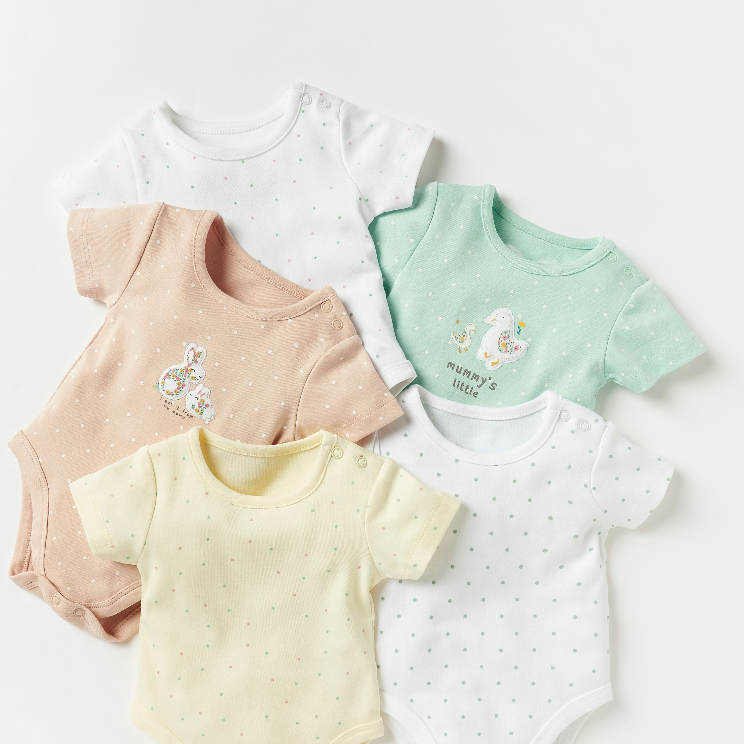 بودي سوت بأكمام قصيرة وطبعات من جونيورز - طقم من 5 قطع-baby-girls-clothing-bodysuits-image-3