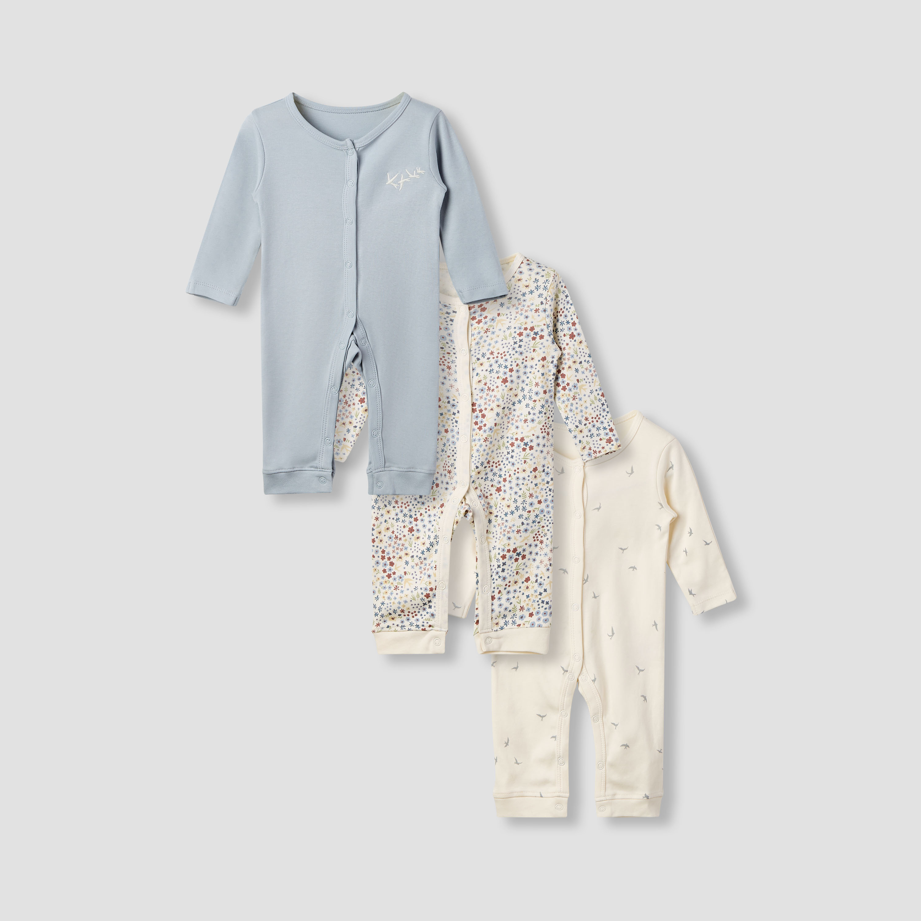 Juniors Printed Sleepsuit with Long Sleeves - Set of 3-baby-girls-clothing-nightwear-sleepsuits-image-1