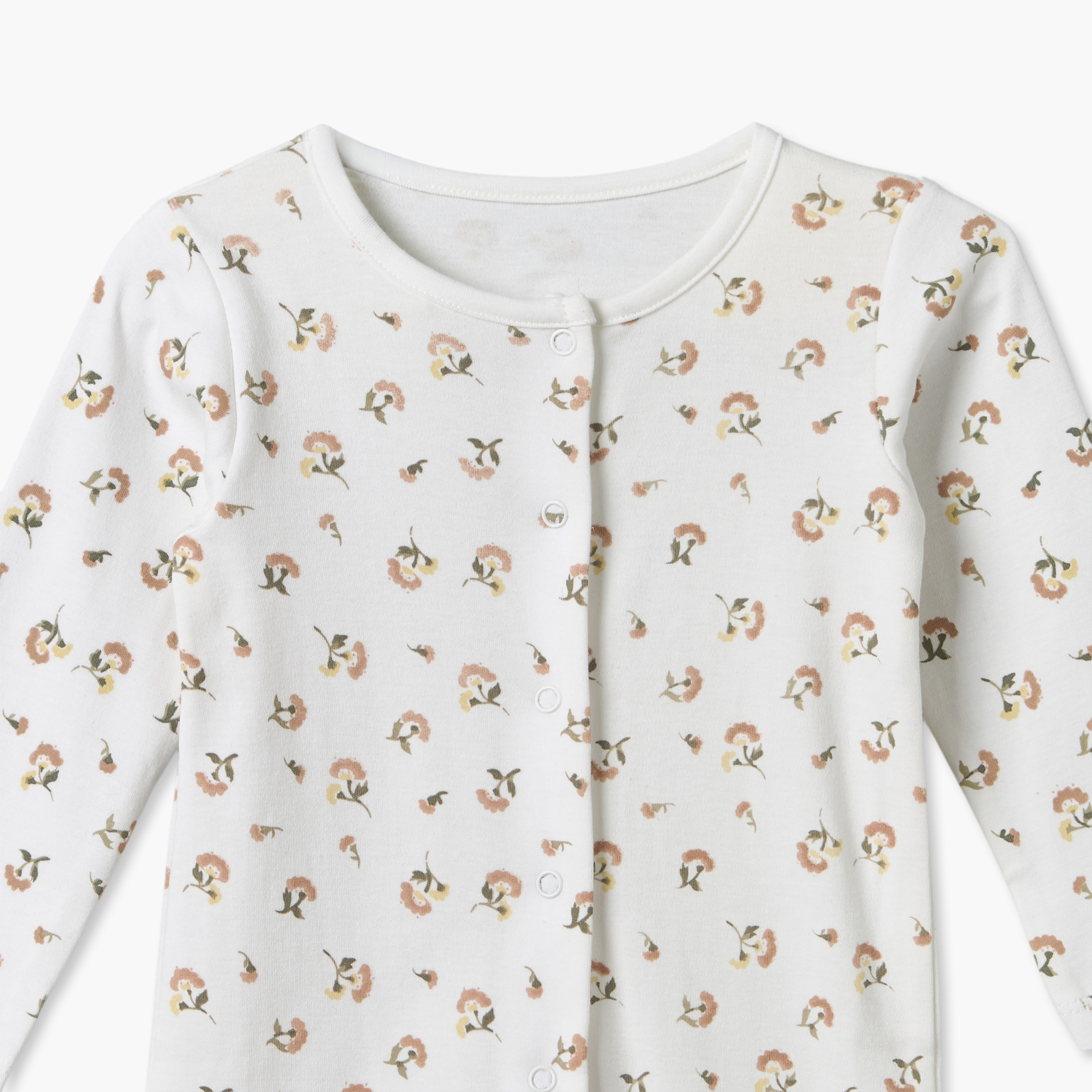 Pack of 3 Juniors Crew Neck Long Sleeves Sleepsuit with Floral Print-baby-girls-clothing-nightwear-sleepsuits-image-6