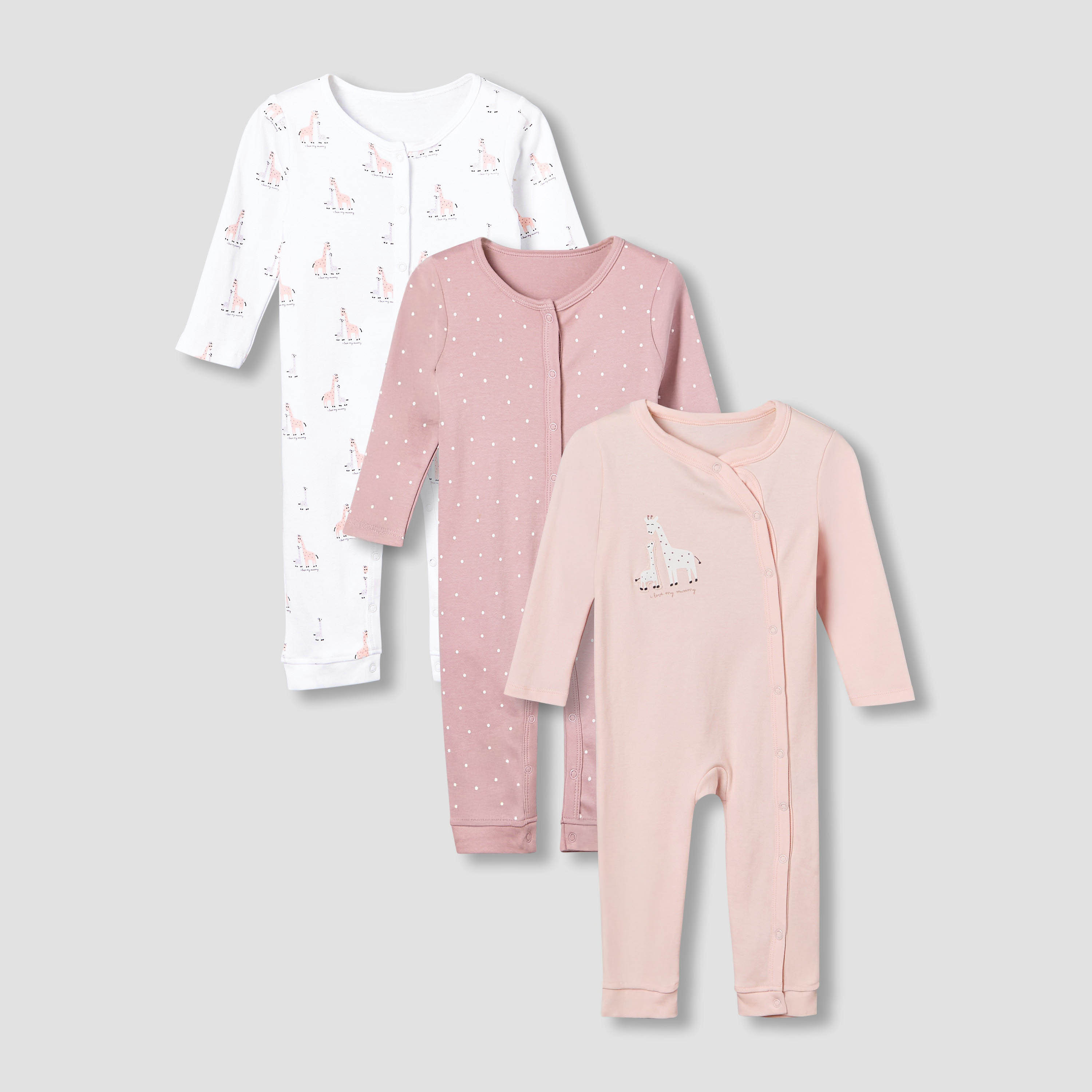 بدلة نوم قطن بياقة مستديرة وأكمام طويلة وطبعات زرافة من جونيورز - طقم من 3 قطع-baby-girls-clothing-nightwear-sleepsuits-image-1