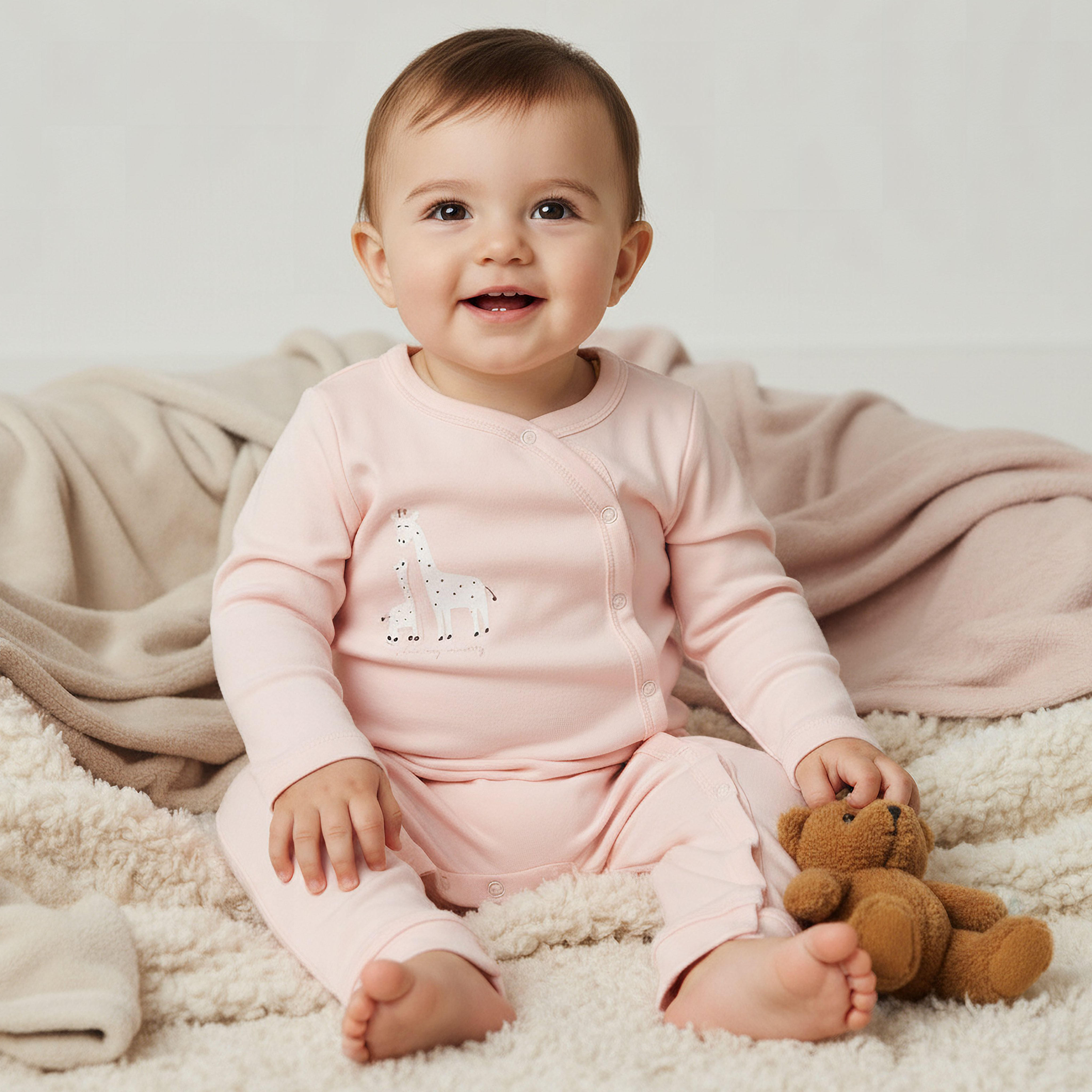 بدلة نوم قطن بياقة مستديرة وأكمام طويلة وطبعات زرافة من جونيورز - طقم من 3 قطع-baby-girls-clothing-nightwear-sleepsuits-image-2