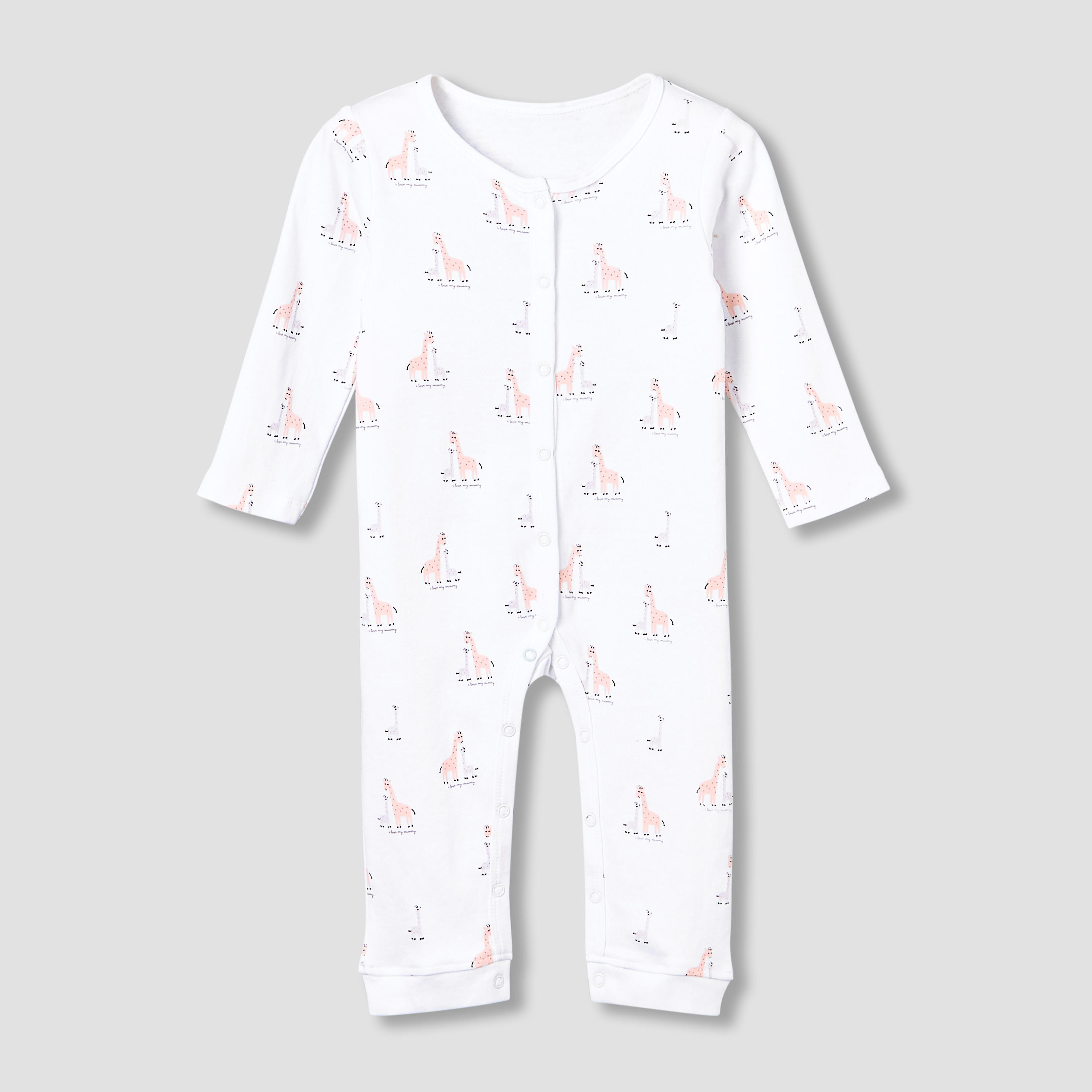بدلة نوم قطن بياقة مستديرة وأكمام طويلة وطبعات زرافة من جونيورز - طقم من 3 قطع-baby-girls-clothing-nightwear-sleepsuits-image-5