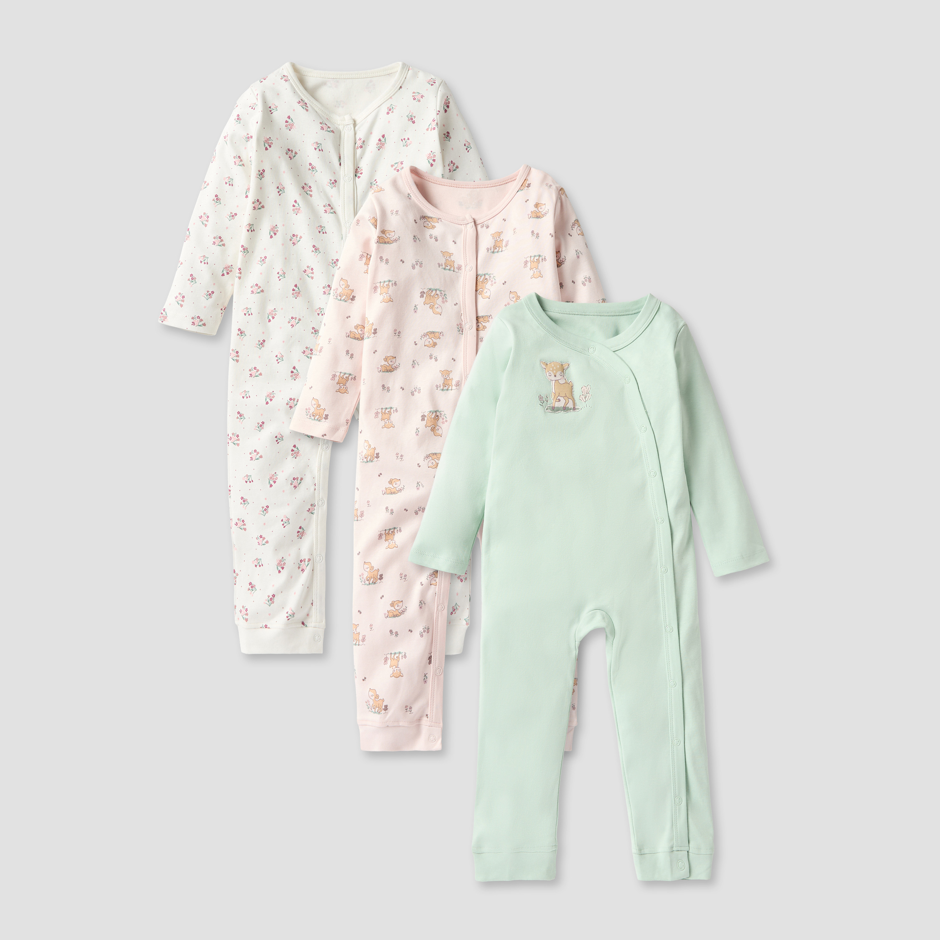 Juniors Printed Sleepsuit with Button Closure and Long Sleeves - Set of 3-cpbaby-clothing-girls-multipacks-image-1