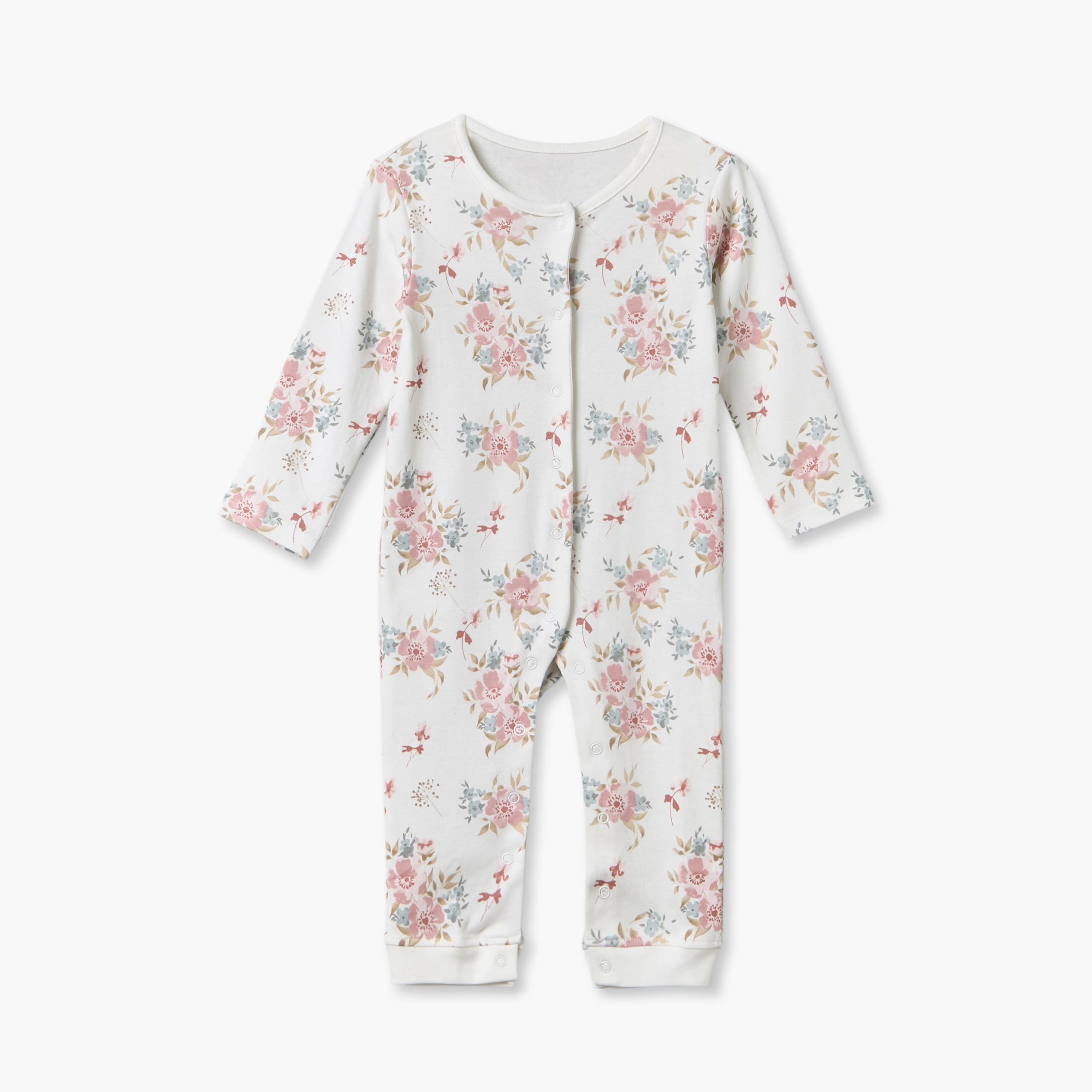 Pack of 3 Juniors Round Neck Long Sleeves Sleepsuit with Floral Print-baby-girls-clothing-nightwear-sleepsuits-image-4