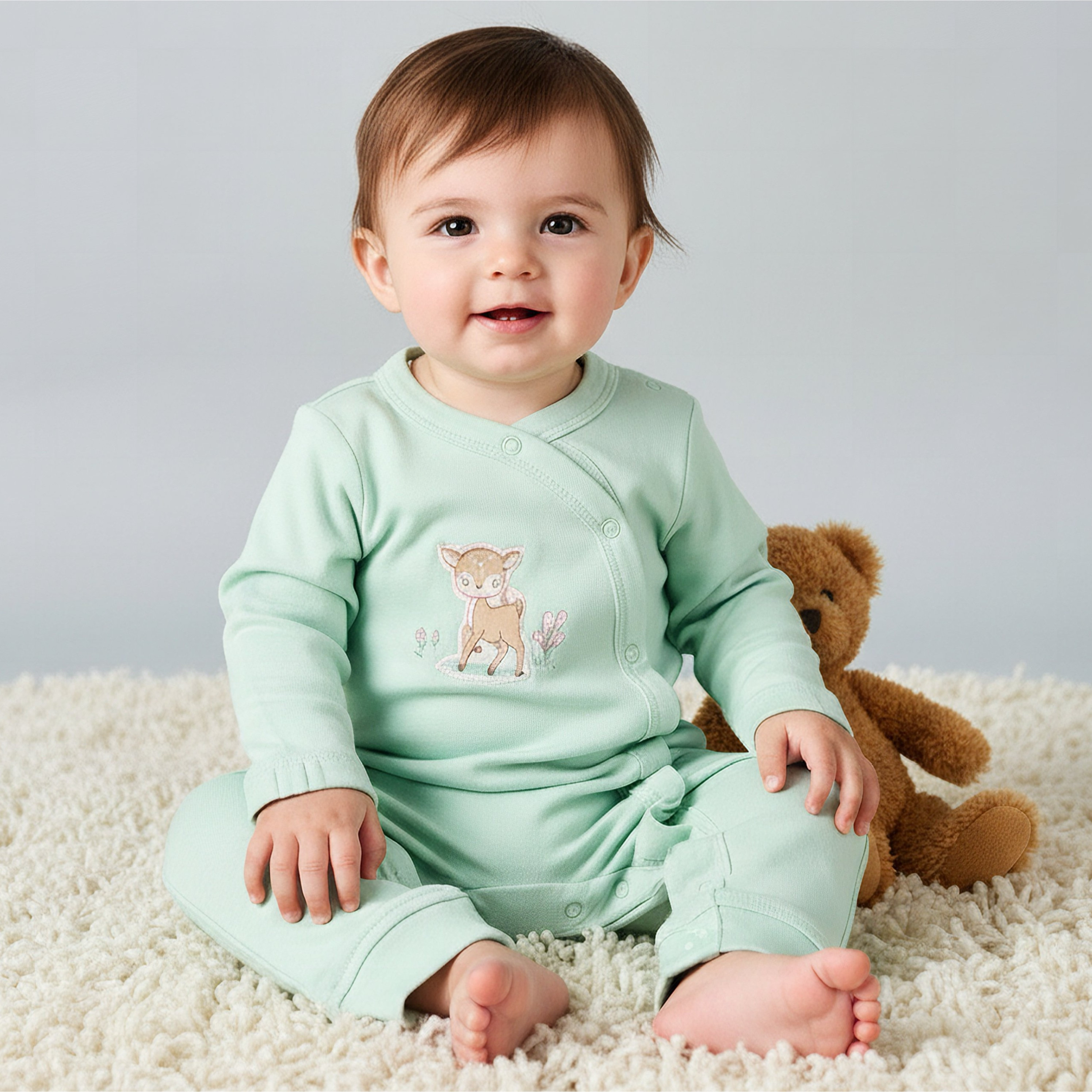 Pack of 3 Juniors Cotton Round Neck Long Sleeve Sleepsuit with Snap Button Closure-baby-girls-clothing-nightwear-sleepsuits-image-2