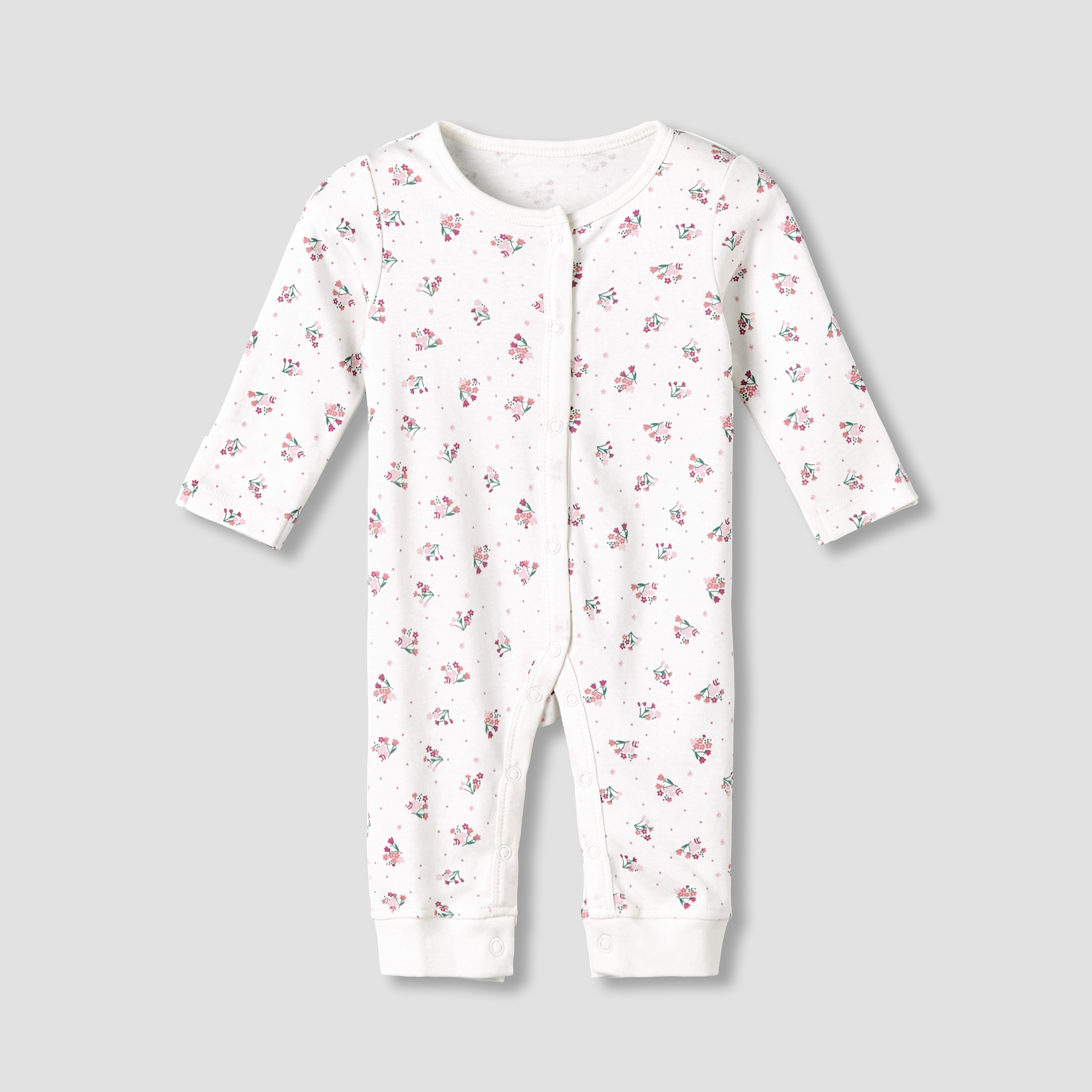 Pack of 3 Juniors Cotton Round Neck Long Sleeve Sleepsuit with Snap Button Closure-baby-girls-clothing-nightwear-sleepsuits-image-4