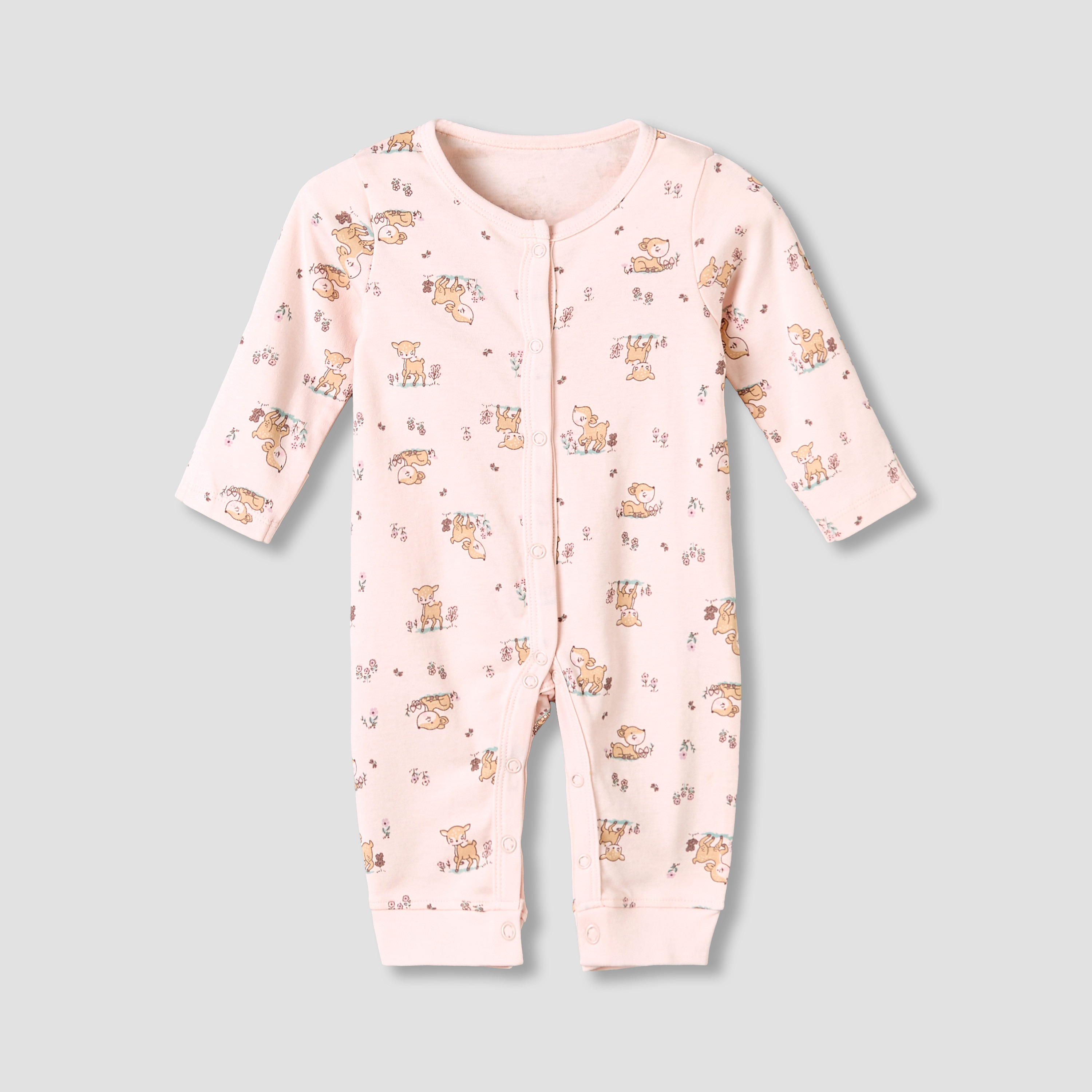 Pack of 3 Juniors Cotton Round Neck Long Sleeve Sleepsuit with Snap Button Closure-baby-girls-clothing-nightwear-sleepsuits-image-5