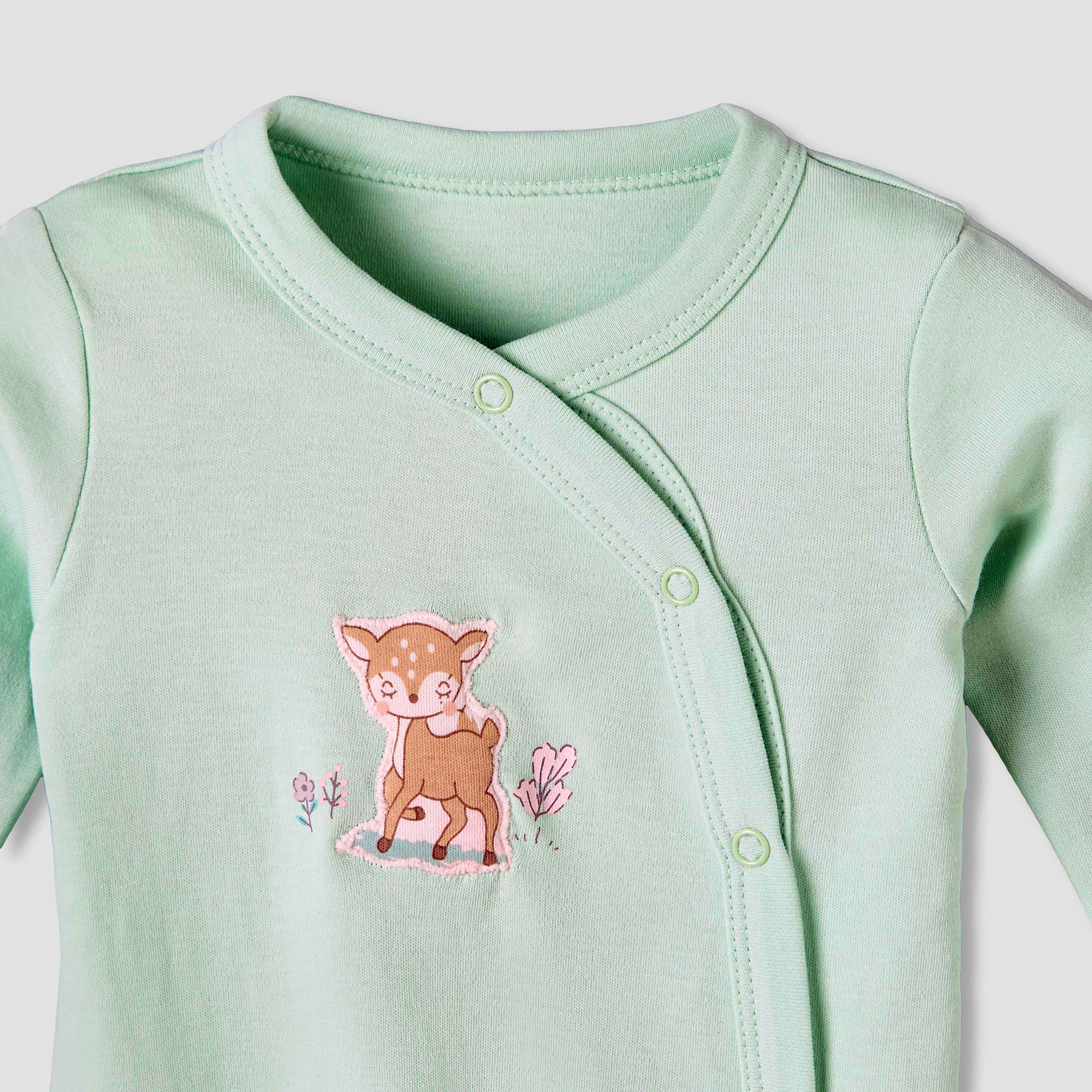 Pack of 3 Juniors Cotton Round Neck Long Sleeve Sleepsuit with Snap Button Closure-baby-girls-clothing-nightwear-sleepsuits-image-9