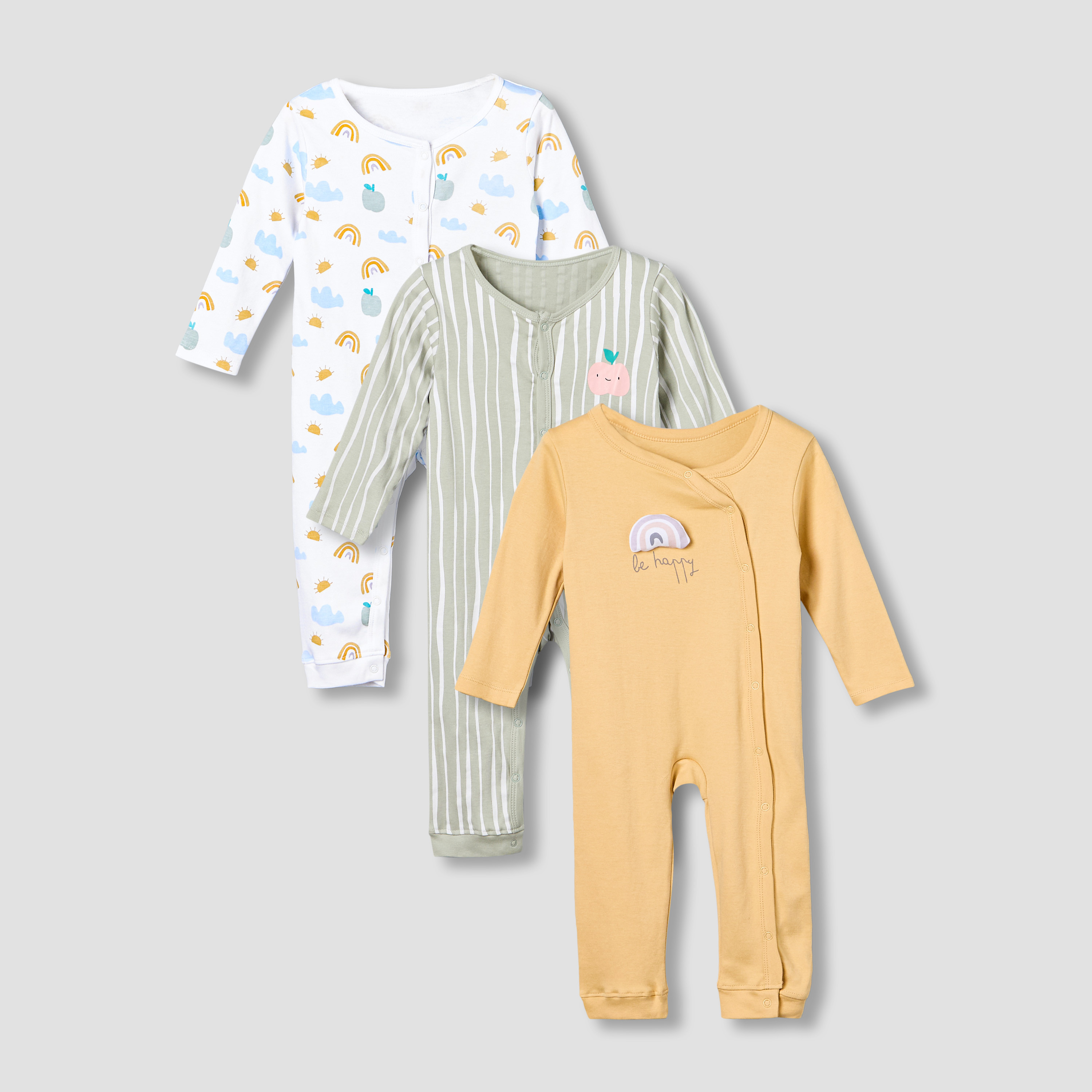 Pack of 3 Juniors Cotton Round Neck Long Sleeves Sleepsuit with Fun Print-baby-girls-clothing-nightwear-sleepsuits-image-1