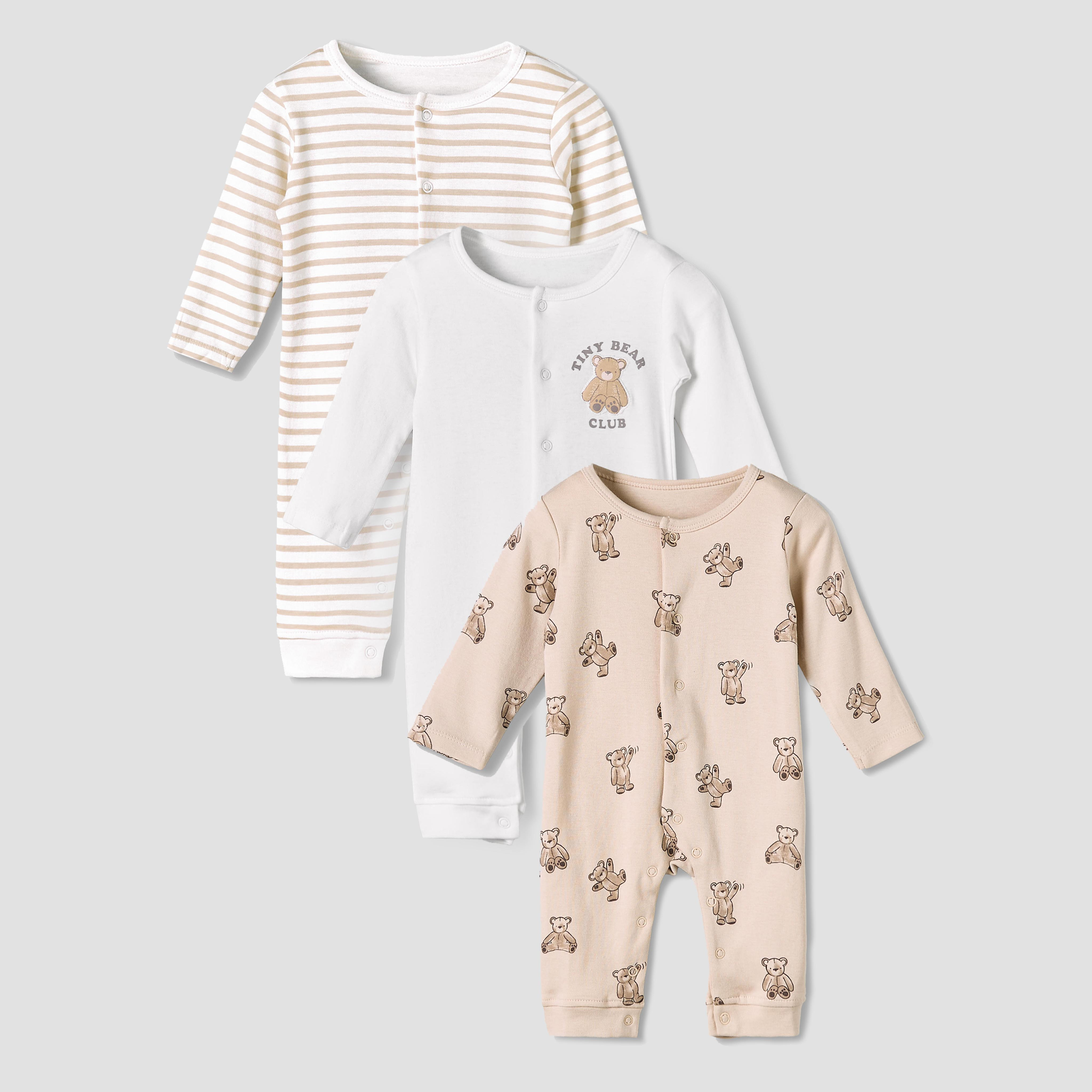Pack of 3 Juniors Cotton Round Neck Long Sleeve Sleepsuit with Snap Button Closure-promo_babyshop_Buy2for115_QAT130126-image-1