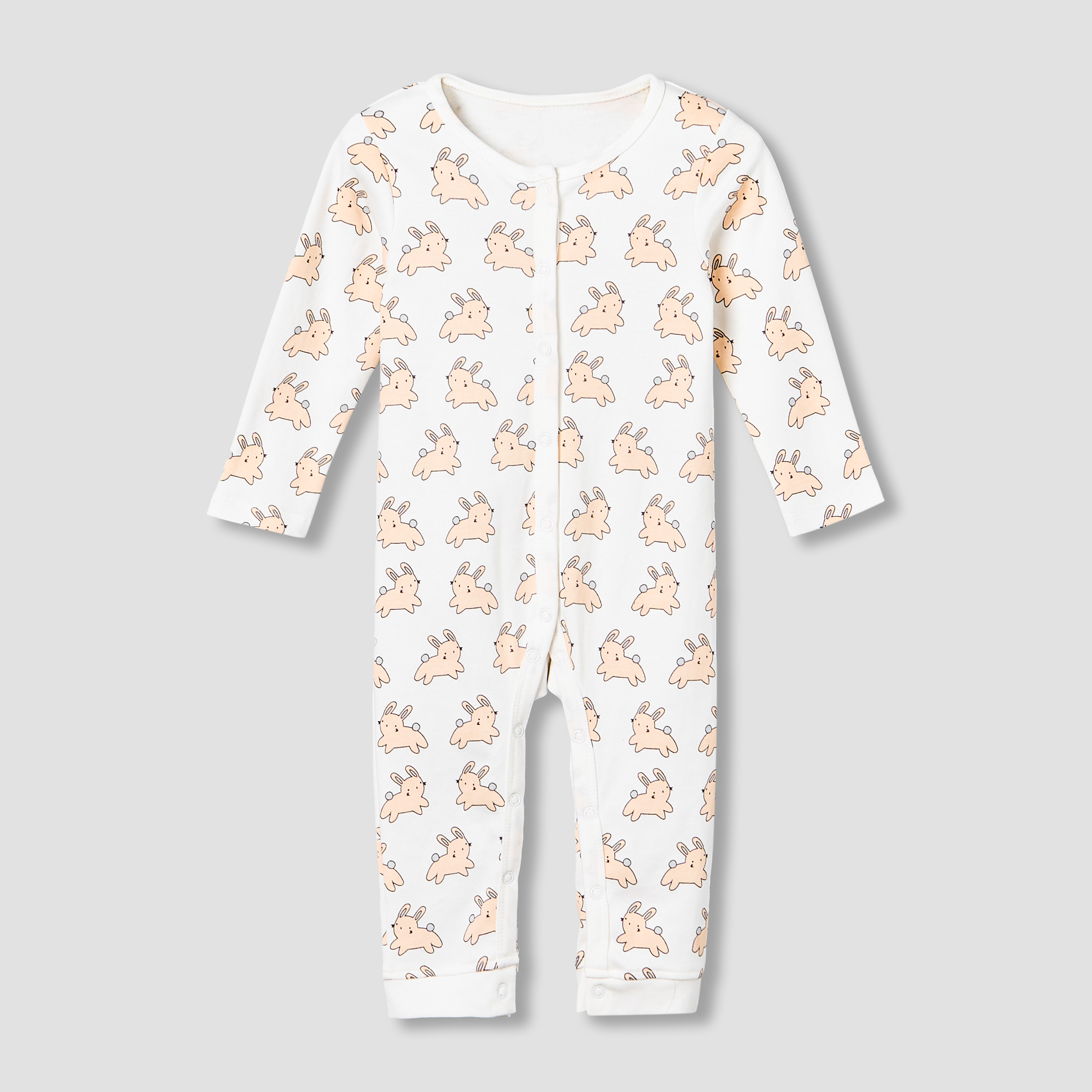 Pack of 3 Juniors Cotton Round Neck Long Sleeves Sleepsuit with Animal Print-baby-girls-clothing-nightwear-sleepsuits-image-4