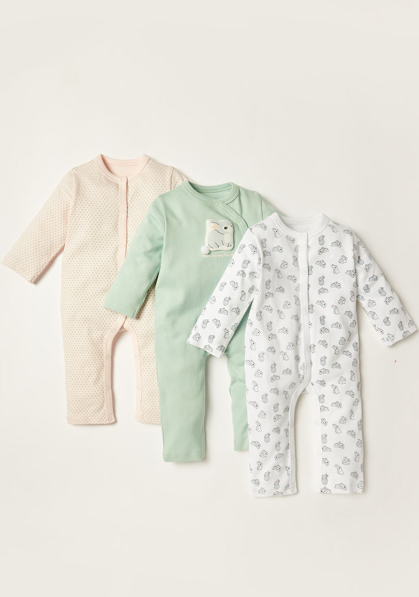 Juniors Printed Romper with Long Sleeves - Set of 3-Sleepsuits-image-0