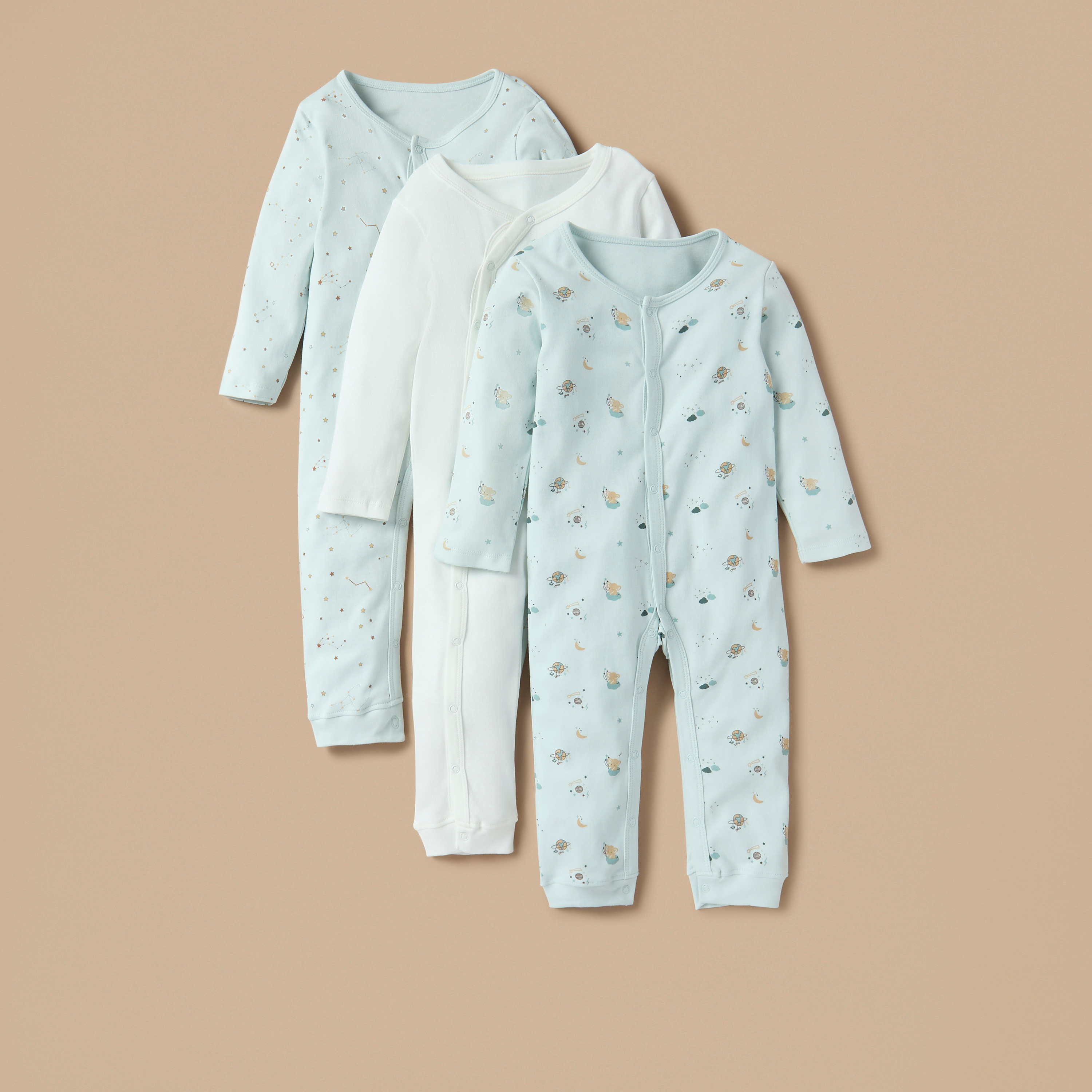 Juniors Printed Sleepsuit with Button Closure - Set of 3-baby-boys-clothing-nightwear-sleepsuits-image-1