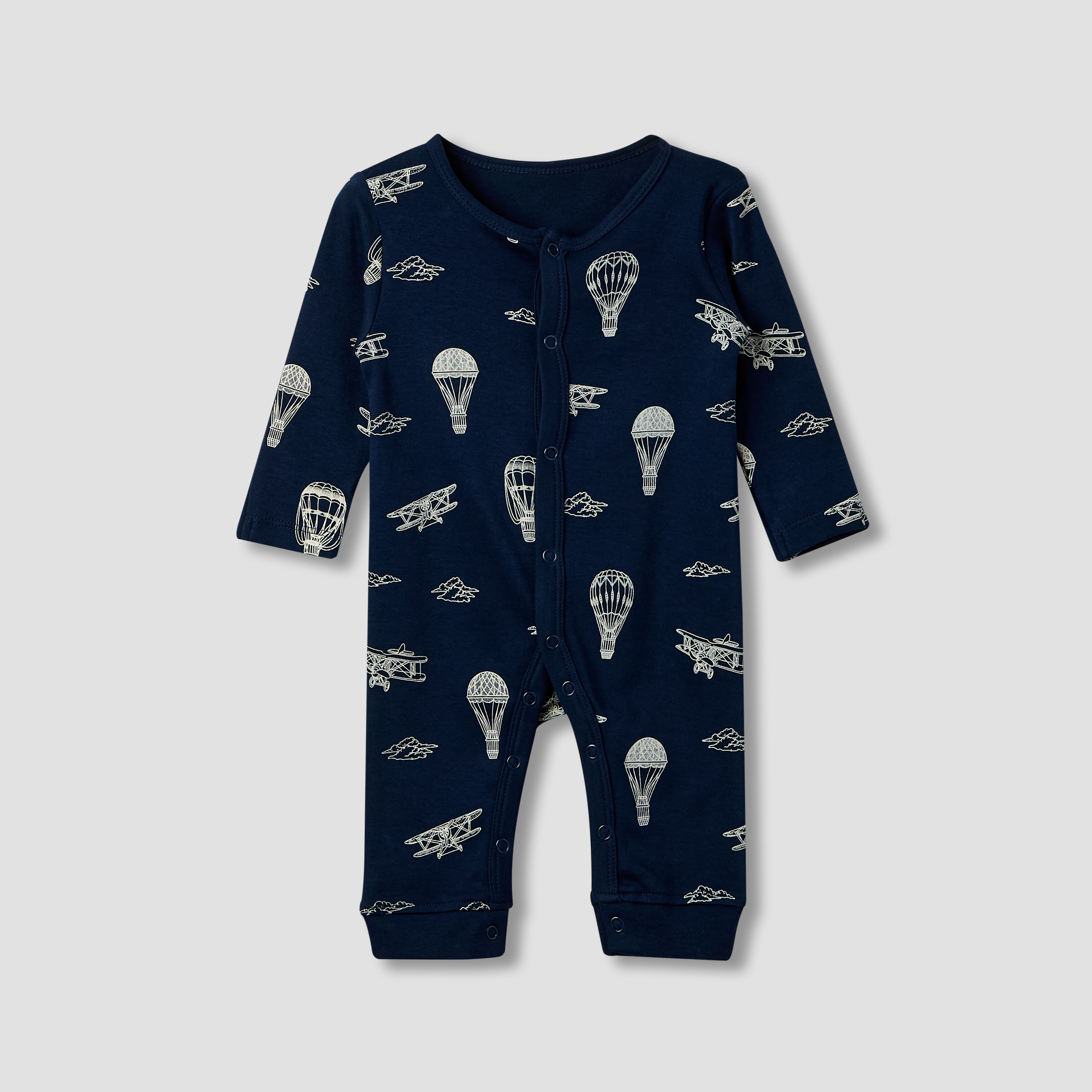 Juniors Hot Air Balloon Print Sleepsuit with Long Sleeves - Set of 3-baby-boys-clothing-nightwear-sleepsuits-image-4