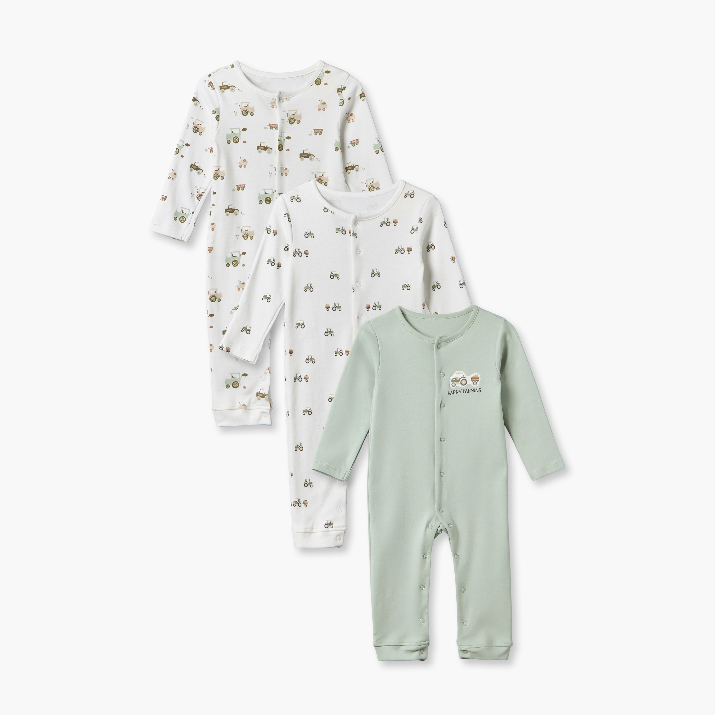 طقم من 3 - بدلة نوم قطن بياقة ضيقة وأكمام طويلة وطبعات من جونيورز-baby-boys-clothing-nightwear-sleepsuits-image-1