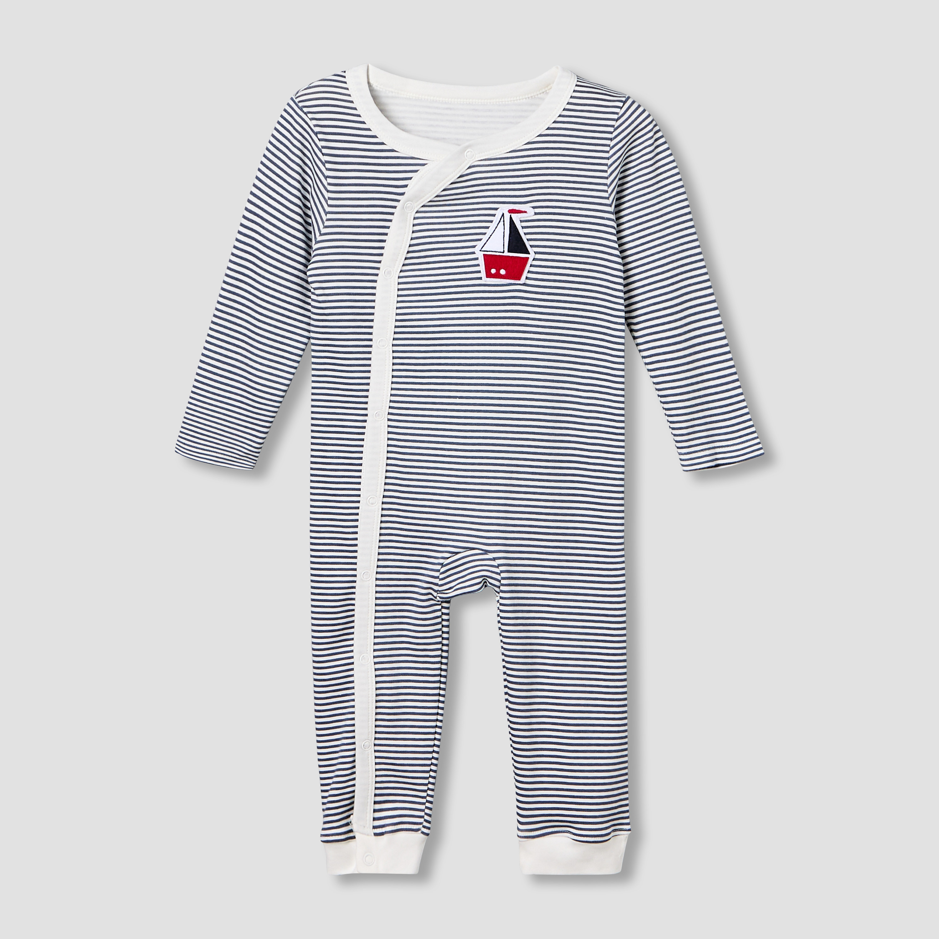 Pack of 3 Juniors Cotton Round Neck Long Sleeves Sleepsuit with Sailboat Print-baby-boys-clothing-nightwear-sleepsuits-image-3