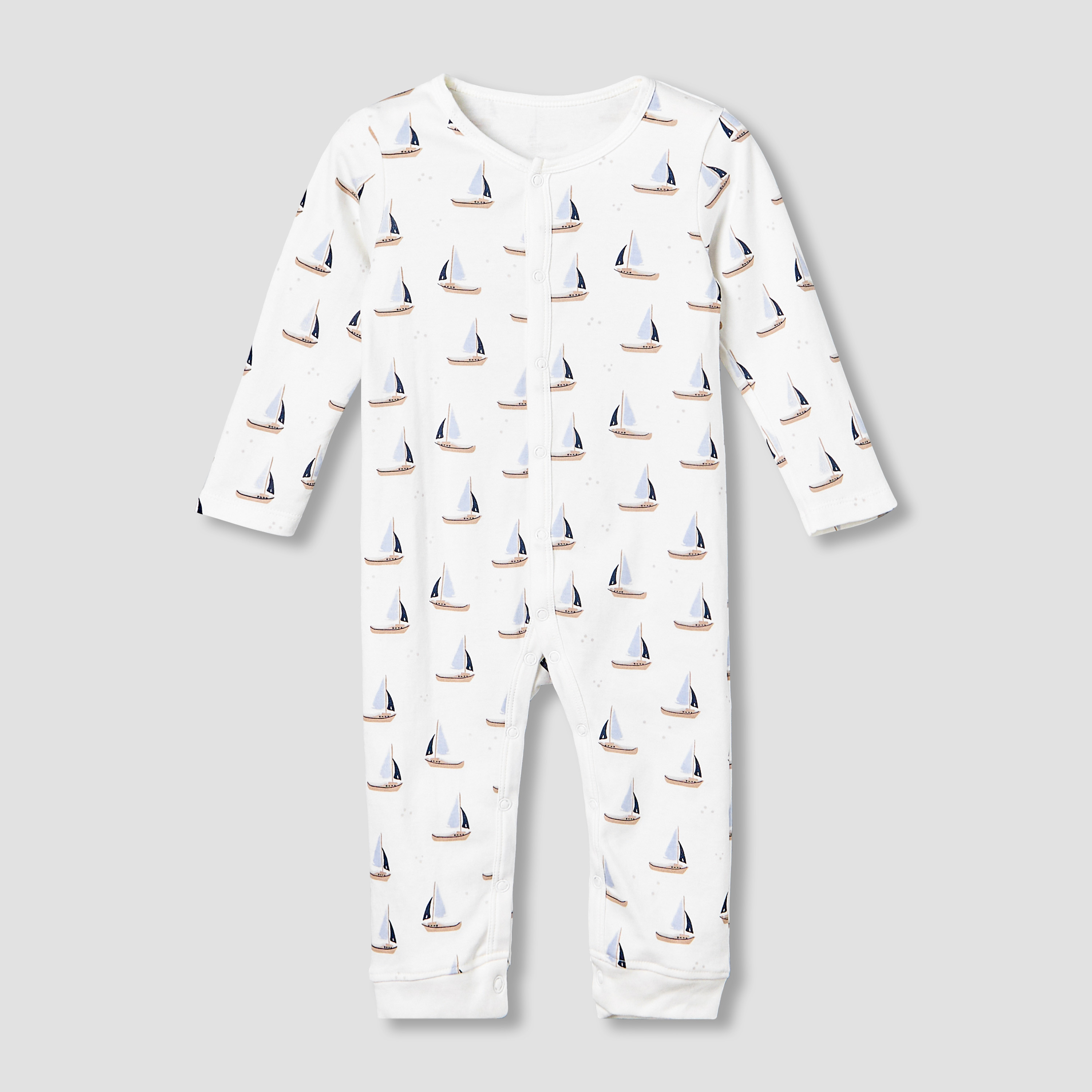 بدلات نوم قطن بطبعات قوارب بياقة مستديرة وأكمام طويلة من جونيورز - عبوة 3 قطع-baby-boys-clothing-nightwear-sleepsuits-image-5