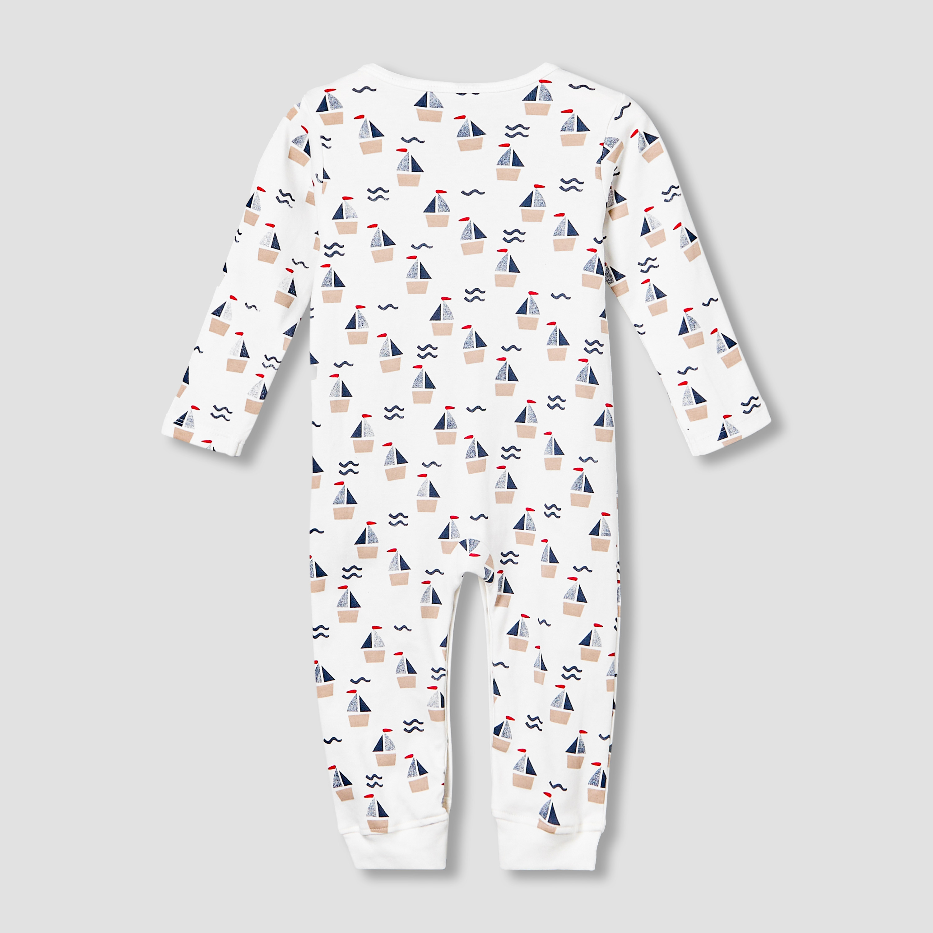 Pack of 3 Juniors Cotton Round Neck Long Sleeves Sleepsuit with Sailboat Print-baby-boys-clothing-nightwear-sleepsuits-image-8