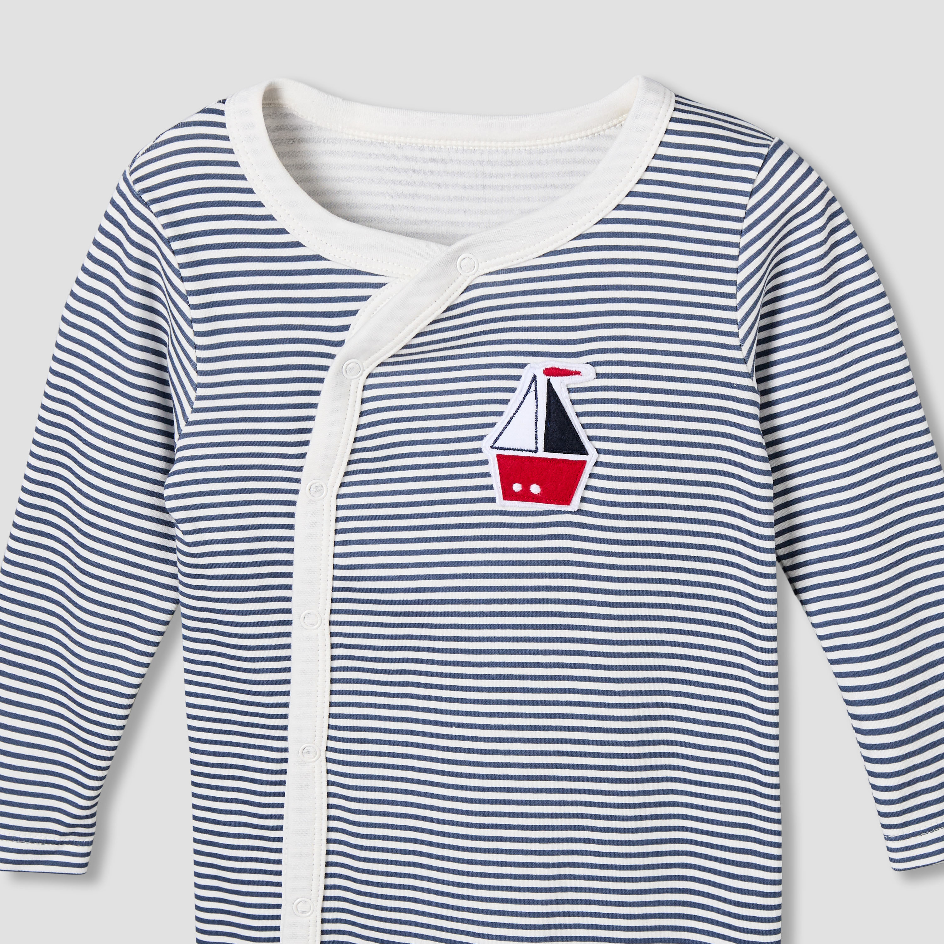 Pack of 3 Juniors Cotton Round Neck Long Sleeves Sleepsuit with Sailboat Print-baby-boys-clothing-nightwear-sleepsuits-image-9