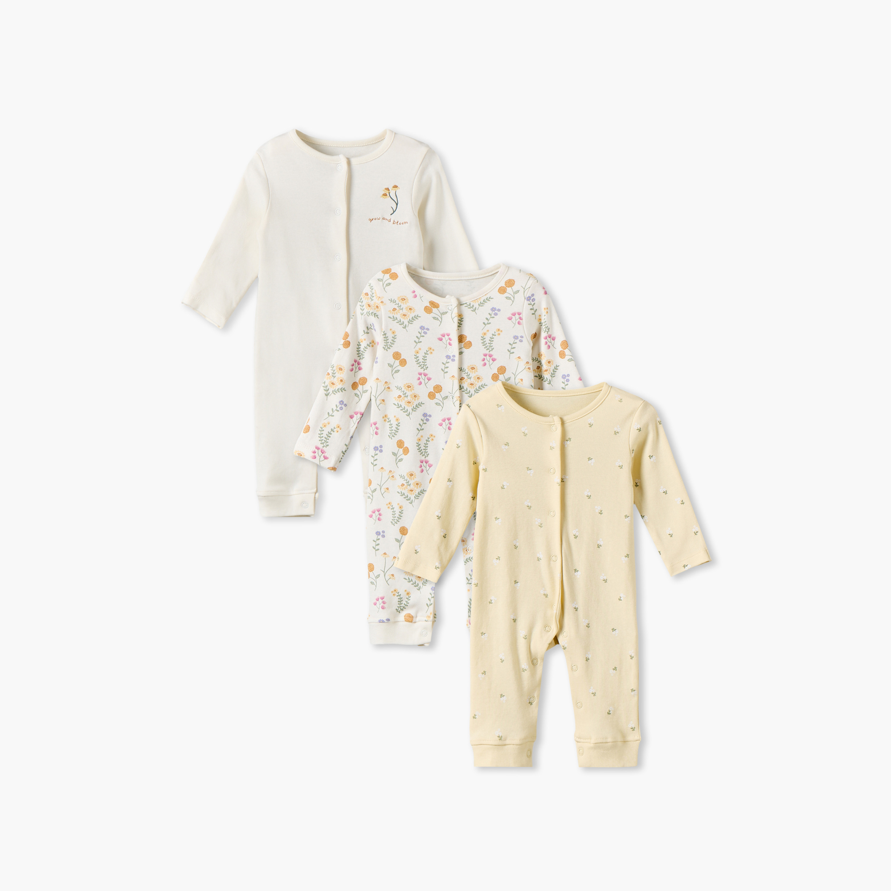 Pack of 3 Juniors Cotton Crew Neck Long Sleeves Sleepsuit with Floral Print-baby-girls-clothing-nightwear-sleepsuits-image-1