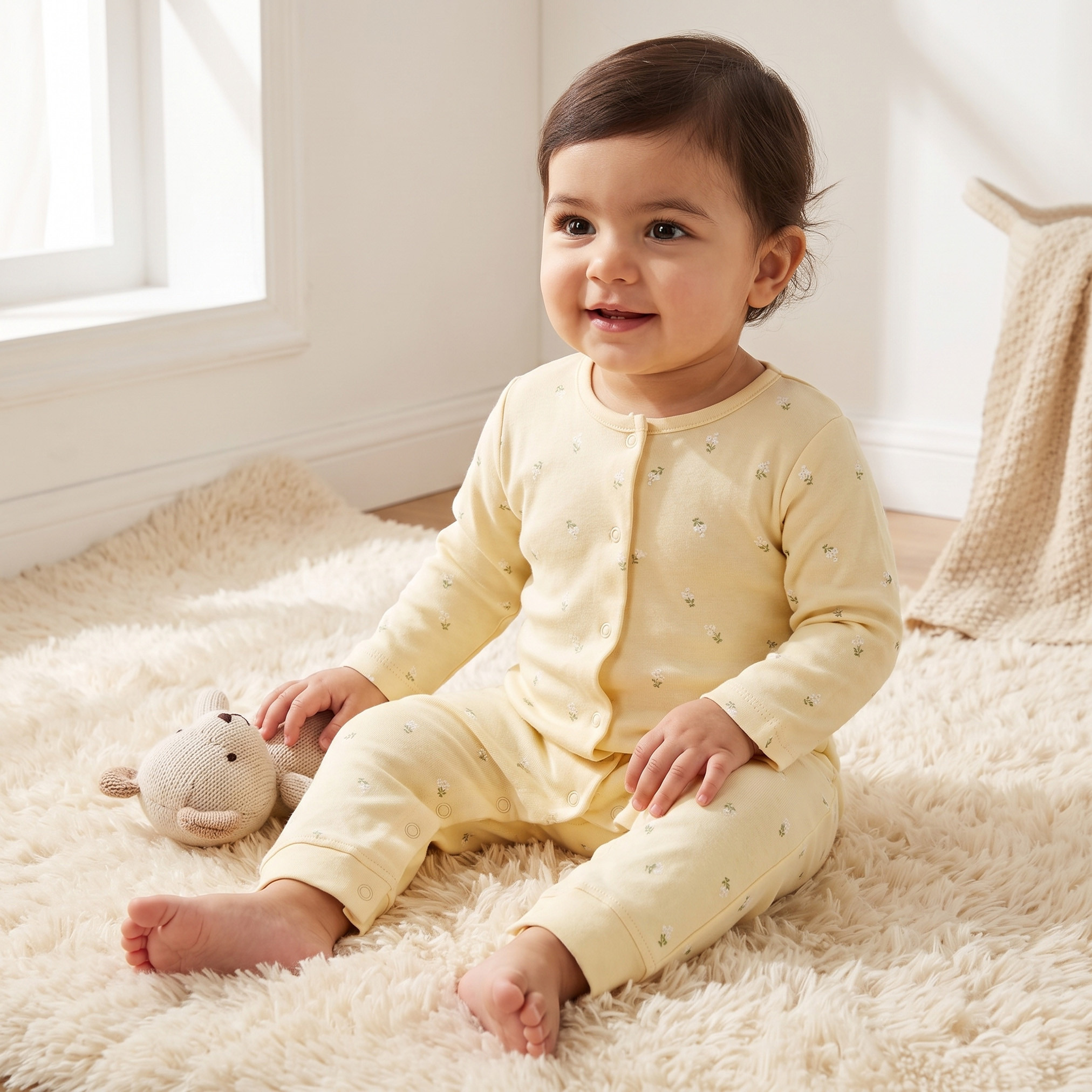 Pack of 3 Juniors Cotton Crew Neck Long Sleeves Sleepsuit with Floral Print-baby-girls-clothing-nightwear-sleepsuits-image-2