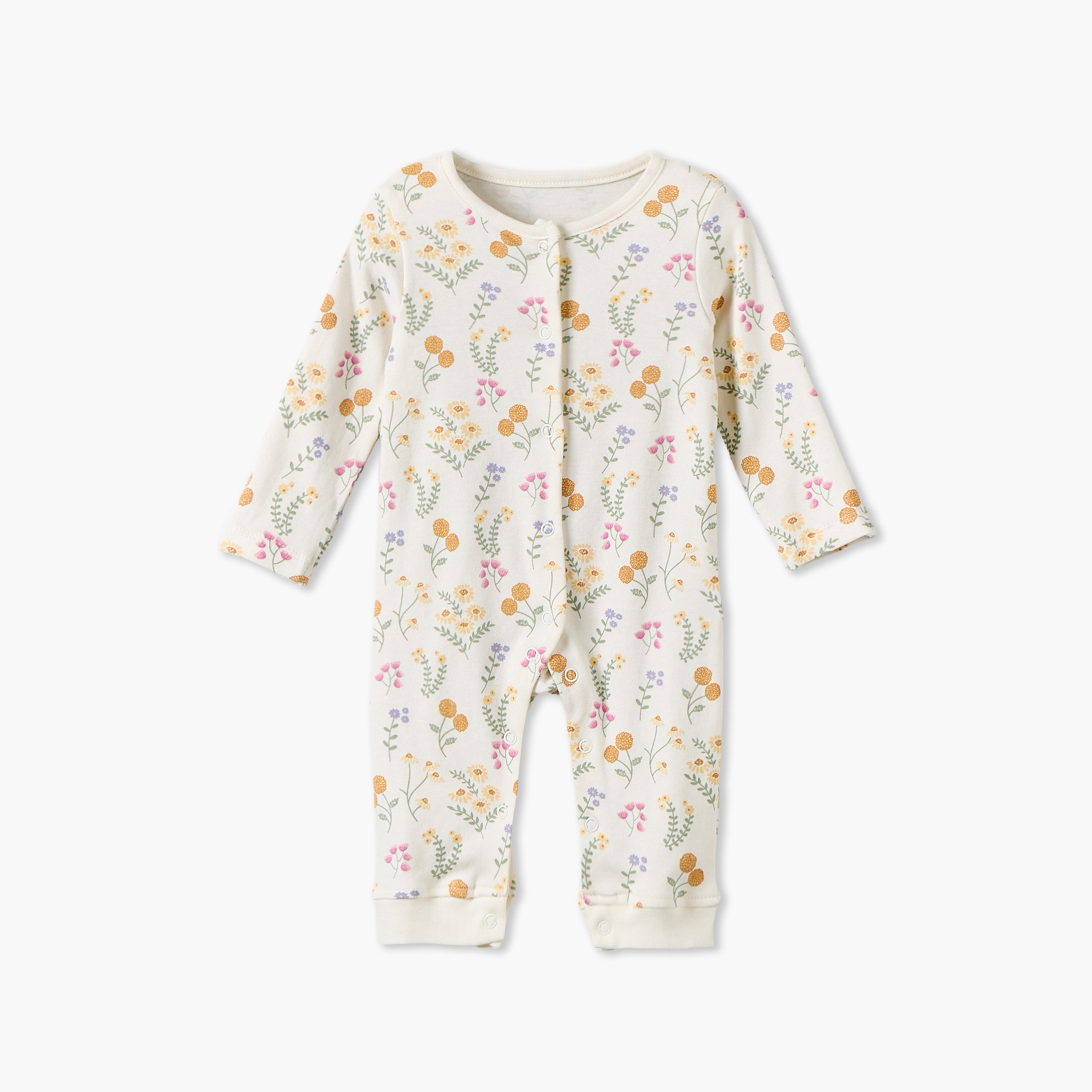 Pack of 3 Juniors Cotton Crew Neck Long Sleeves Sleepsuit with Floral Print-baby-girls-clothing-nightwear-sleepsuits-image-4