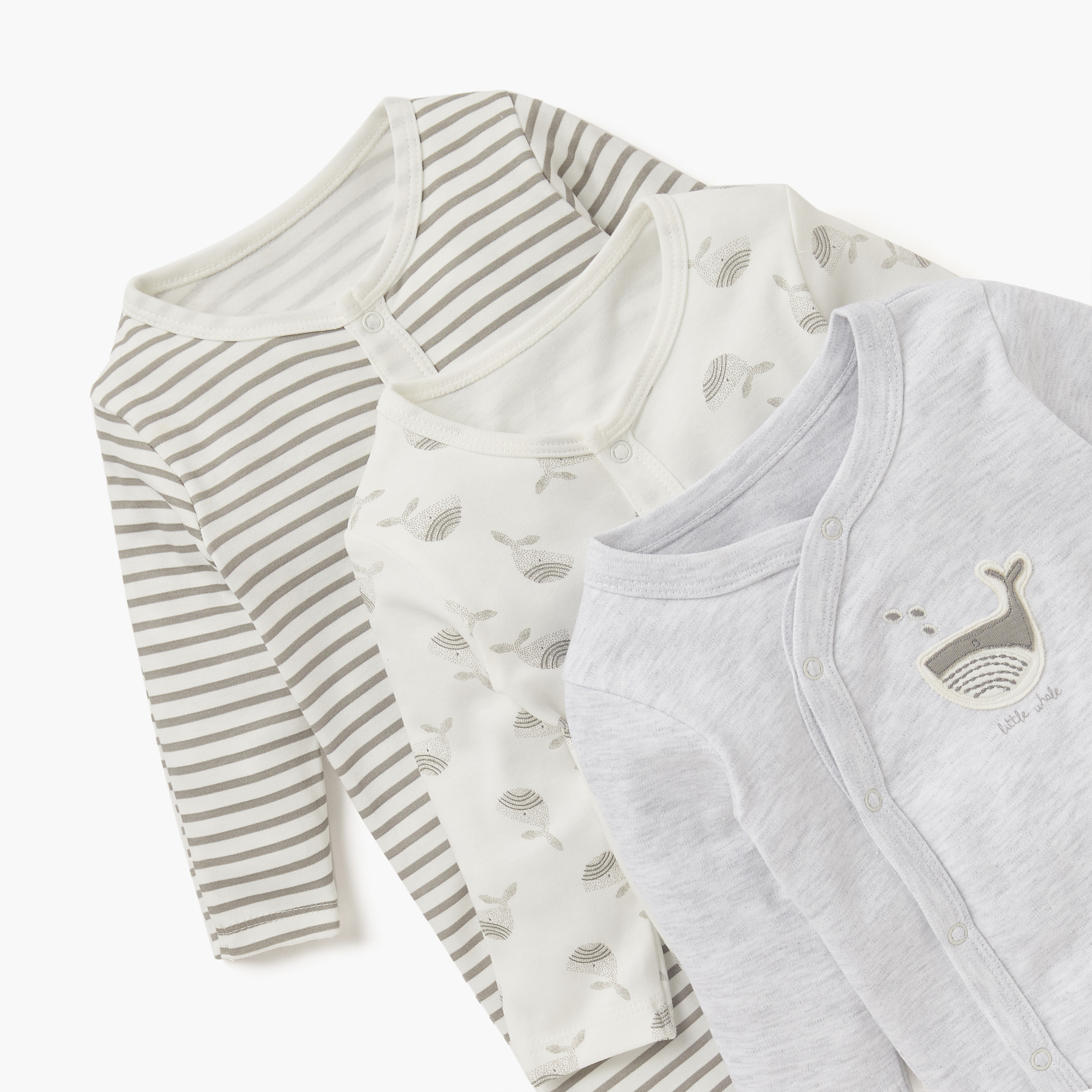 Juniors Printed Sleepsuit with Long Sleeves and Button Closure - Set of 3-promo_babyshop_Buy2for115_UAE130126-image-5