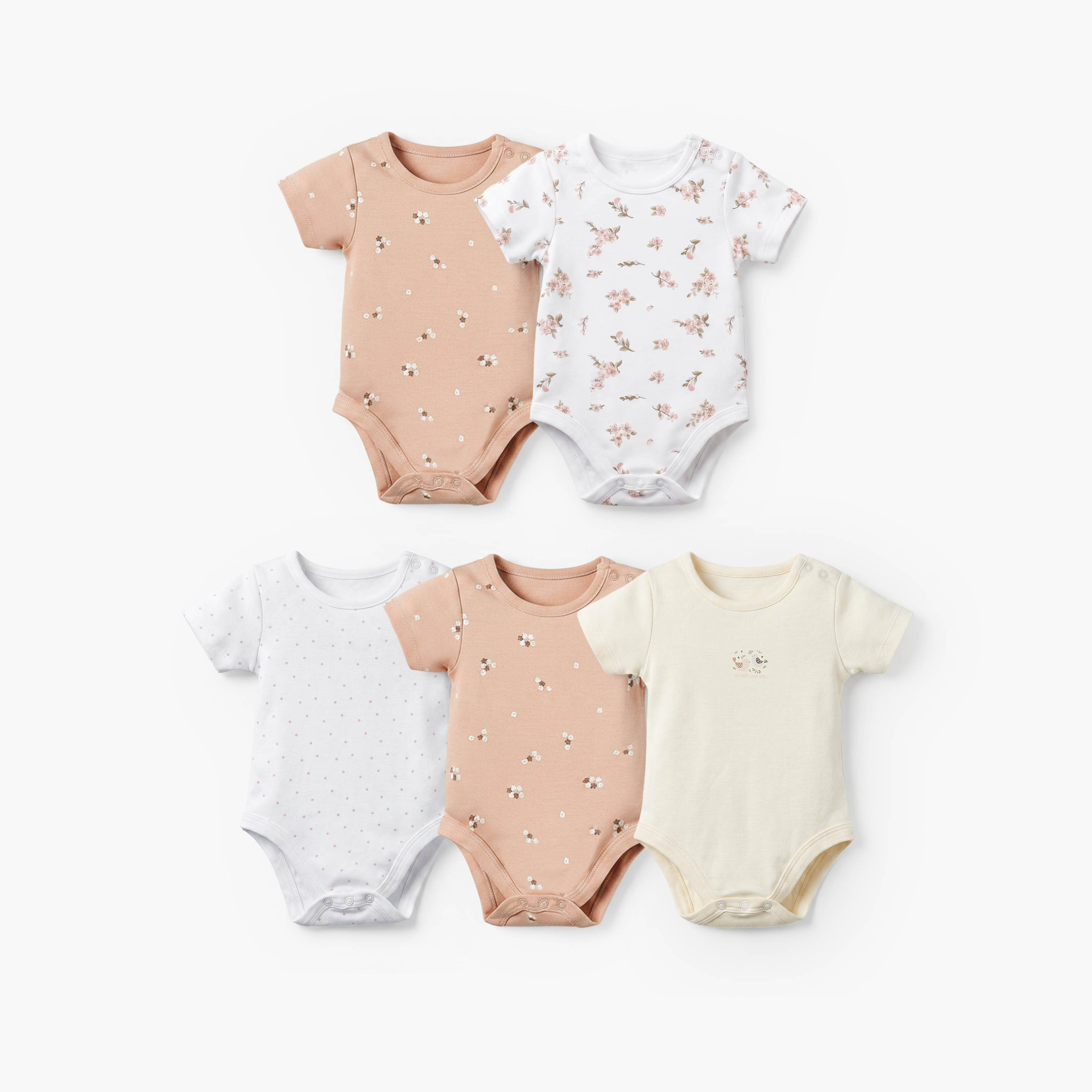 Pack of 5 Juniors Cotton Crew Neck Short Sleeves Bodysuit with Assorted Prints-baby-girls-clothing-bodysuits-image-1
