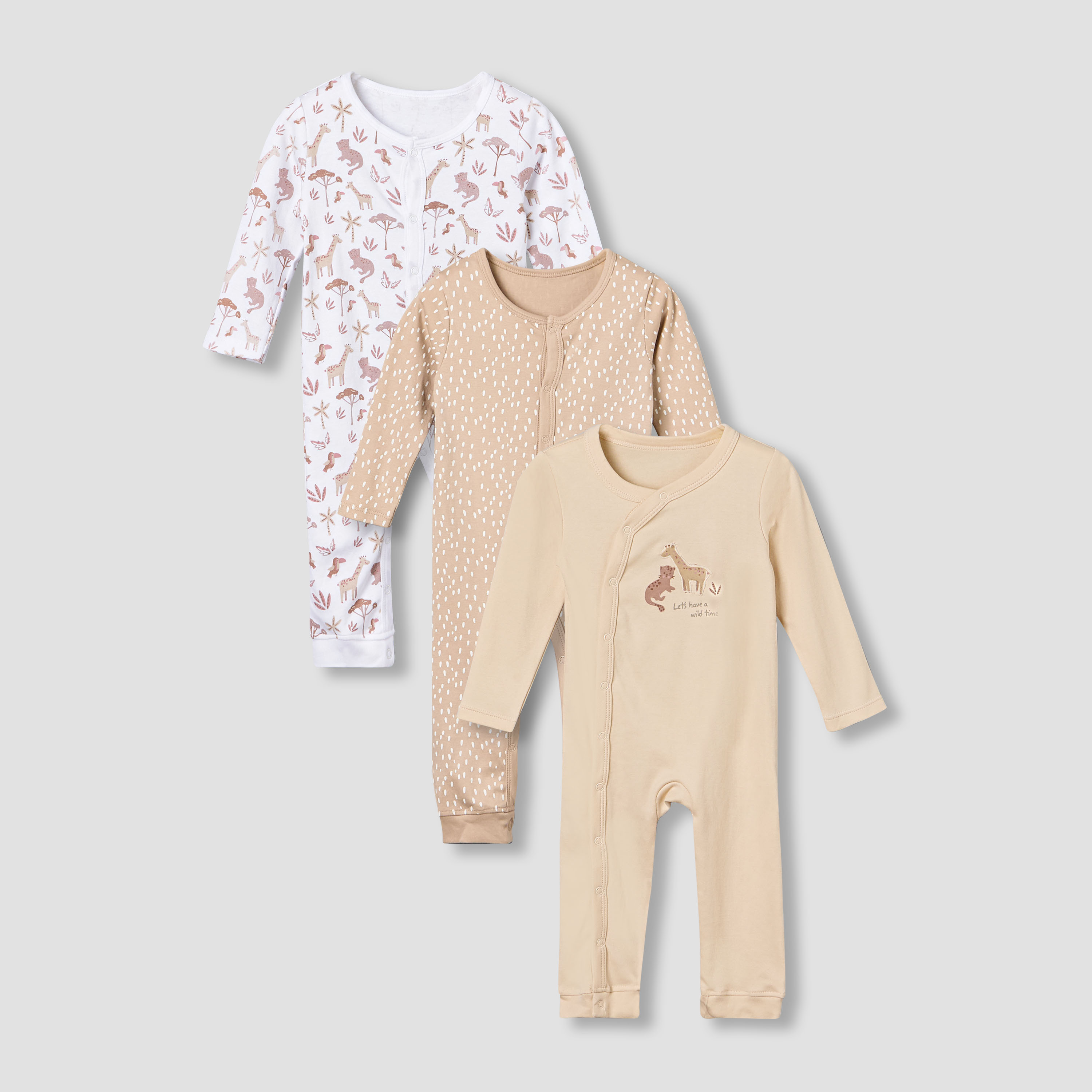 Pack of 3 Juniors Cotton Round Neck Long Sleeves Sleepsuit with Safari Print-baby-boys-clothing-nightwear-sleepsuits-image-1