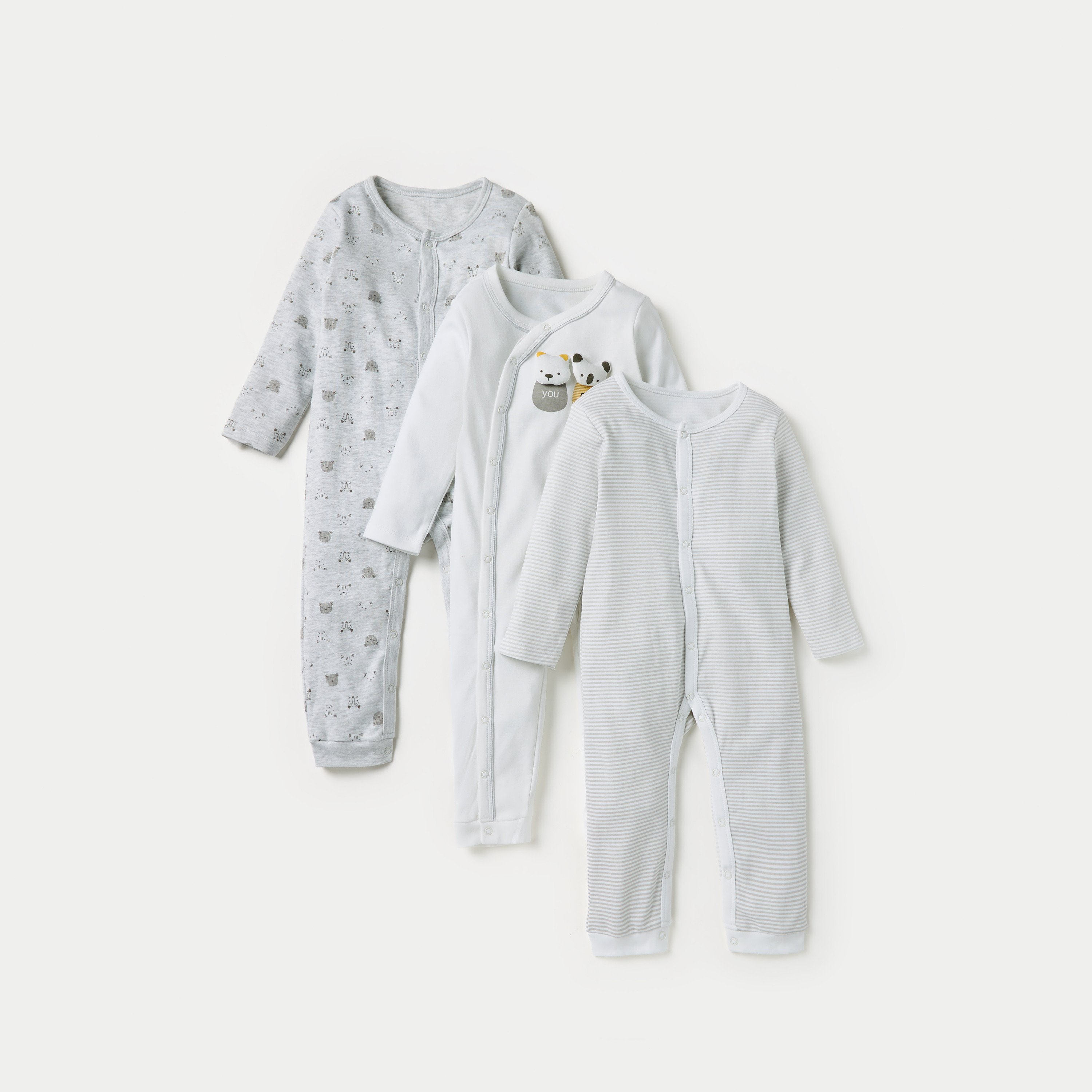طقم بدلة نوم بأكمام طويلة وياقة مستديرة 3 قطع متنوعة من جونيورز-baby-boys-clothing-nightwear-sleepsuits-image-1