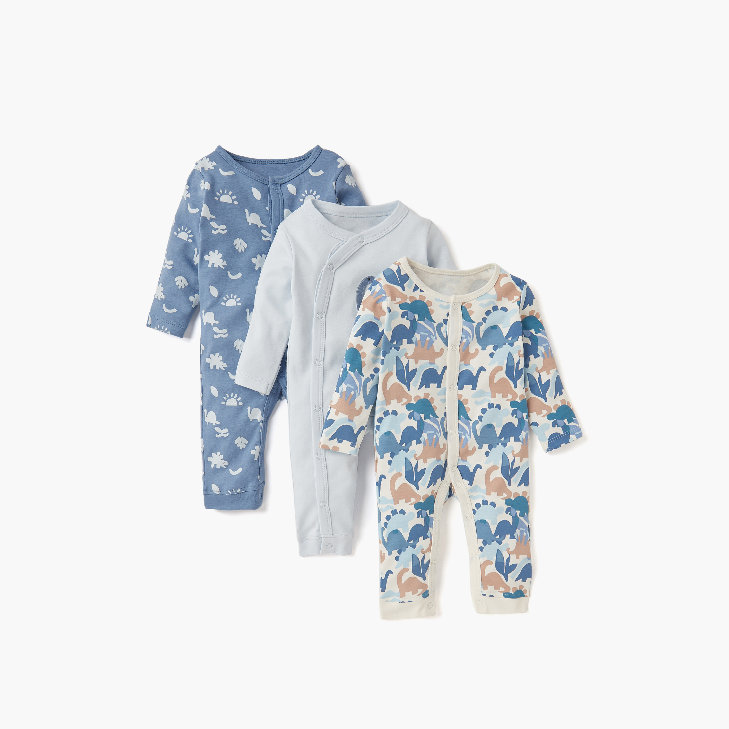 Juniors Printed Sleepsuit with Long Sleeves and Button Closure - Set of 3-baby-boys-clothing-nightwear-sleepsuits-image-1