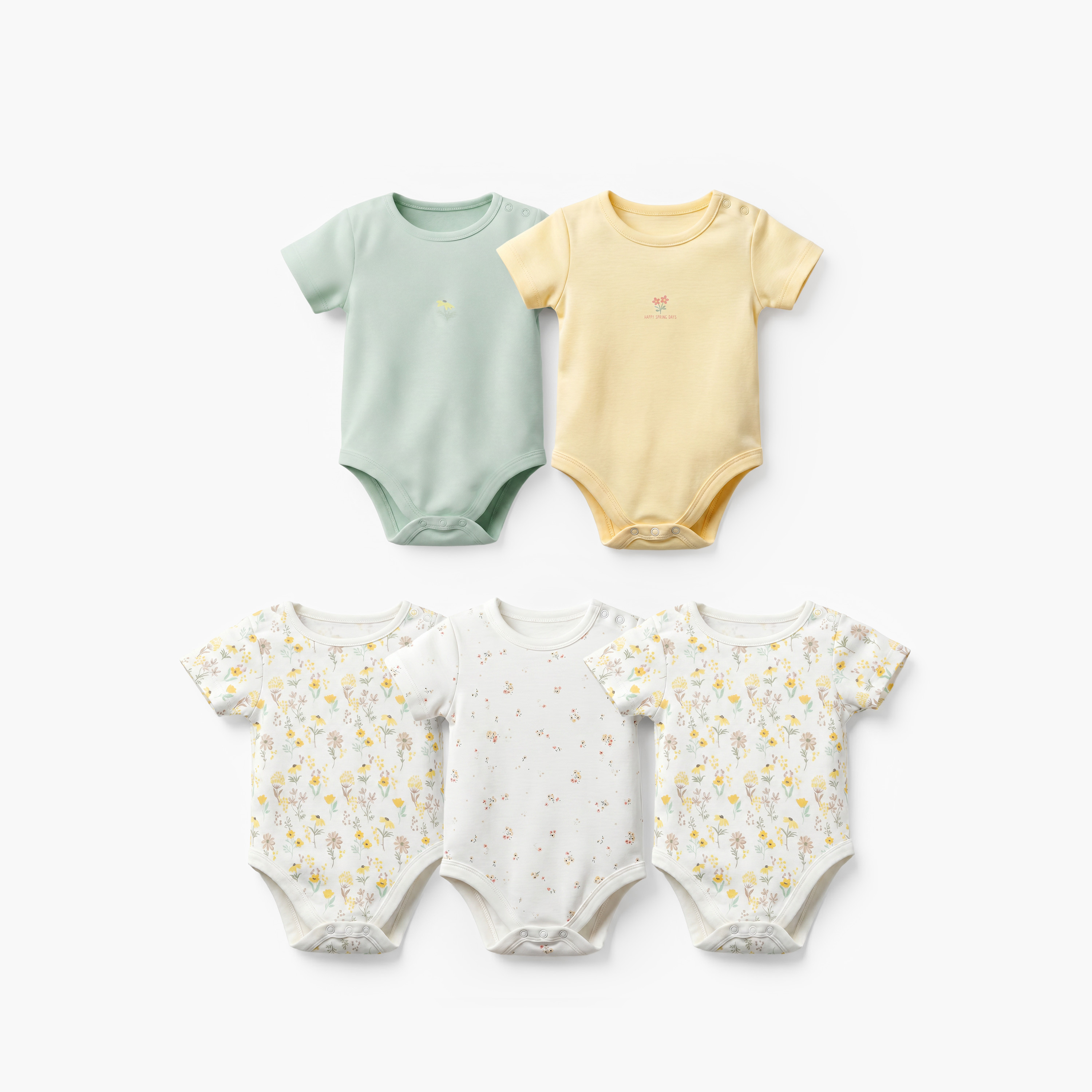 Pack of 5 Juniors Cotton Crew Neck Short Sleeves Bodysuit with Floral Print-baby-girls-clothing-bodysuits-image-1