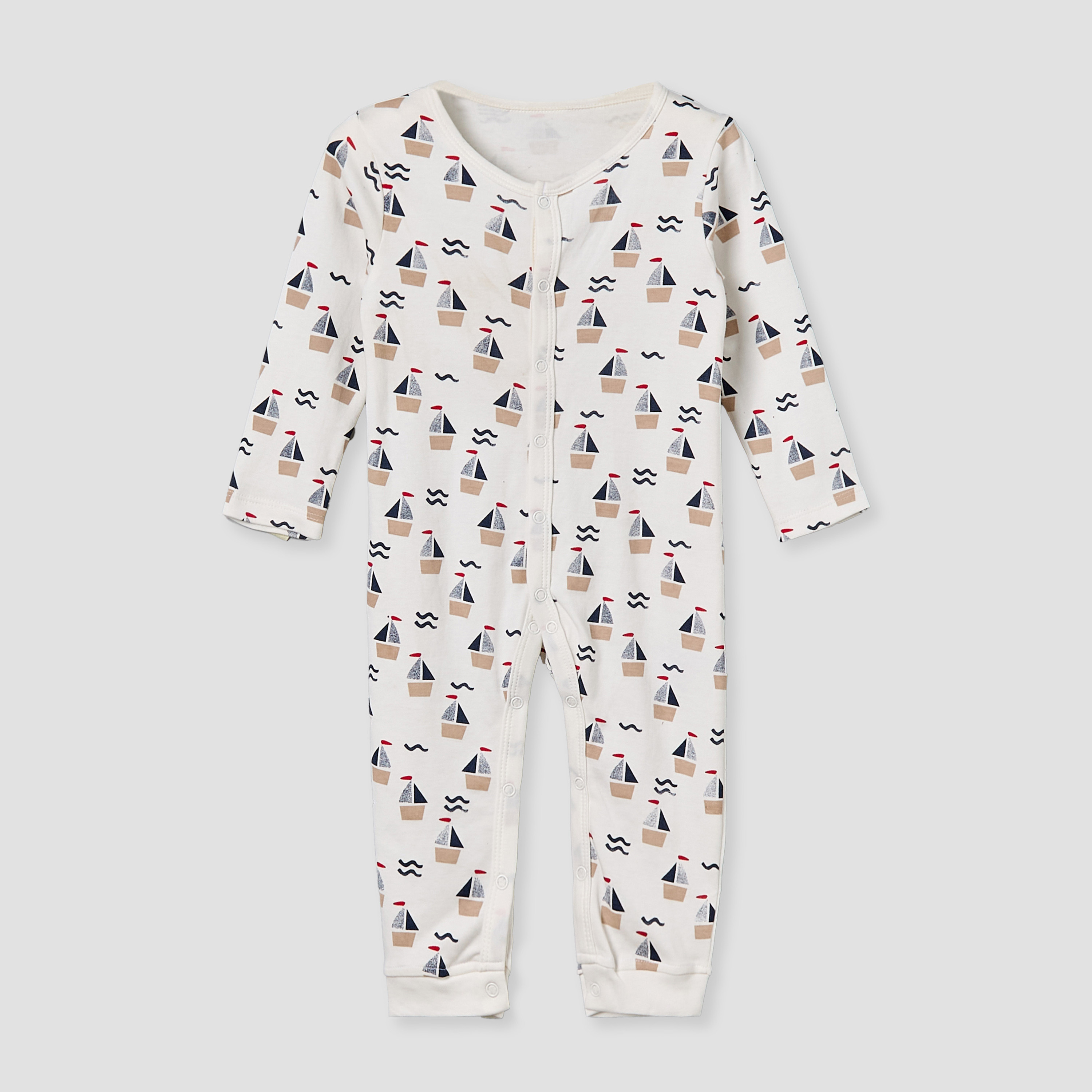 Pack of 3 Juniors Cotton Round Neck Long Sleeves Sleepsuit with Sailboat Print-baby-boys-clothing-nightwear-sleepsuits-image-3