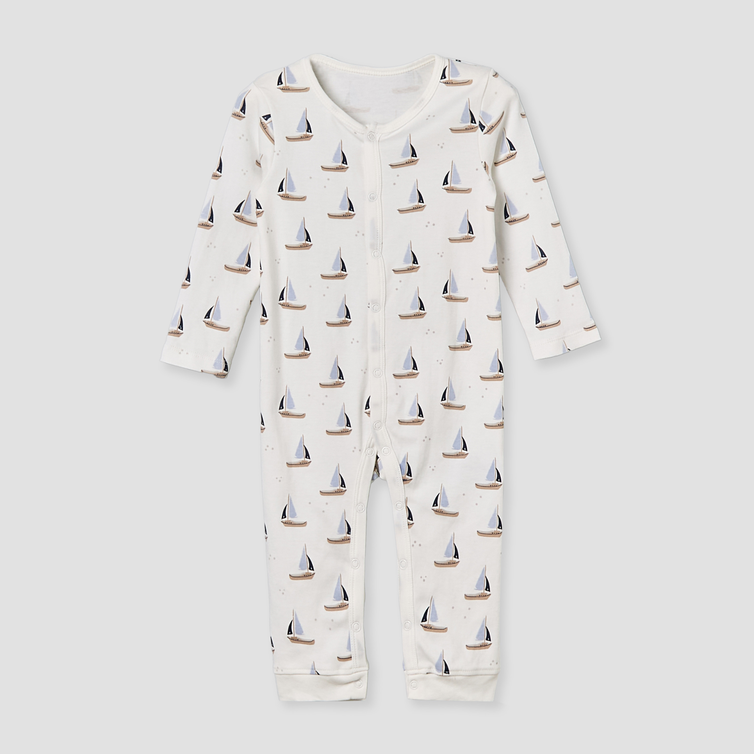 Pack of 3 Juniors Cotton Round Neck Long Sleeves Sleepsuit with Sailboat Print-baby-boys-clothing-nightwear-sleepsuits-image-4