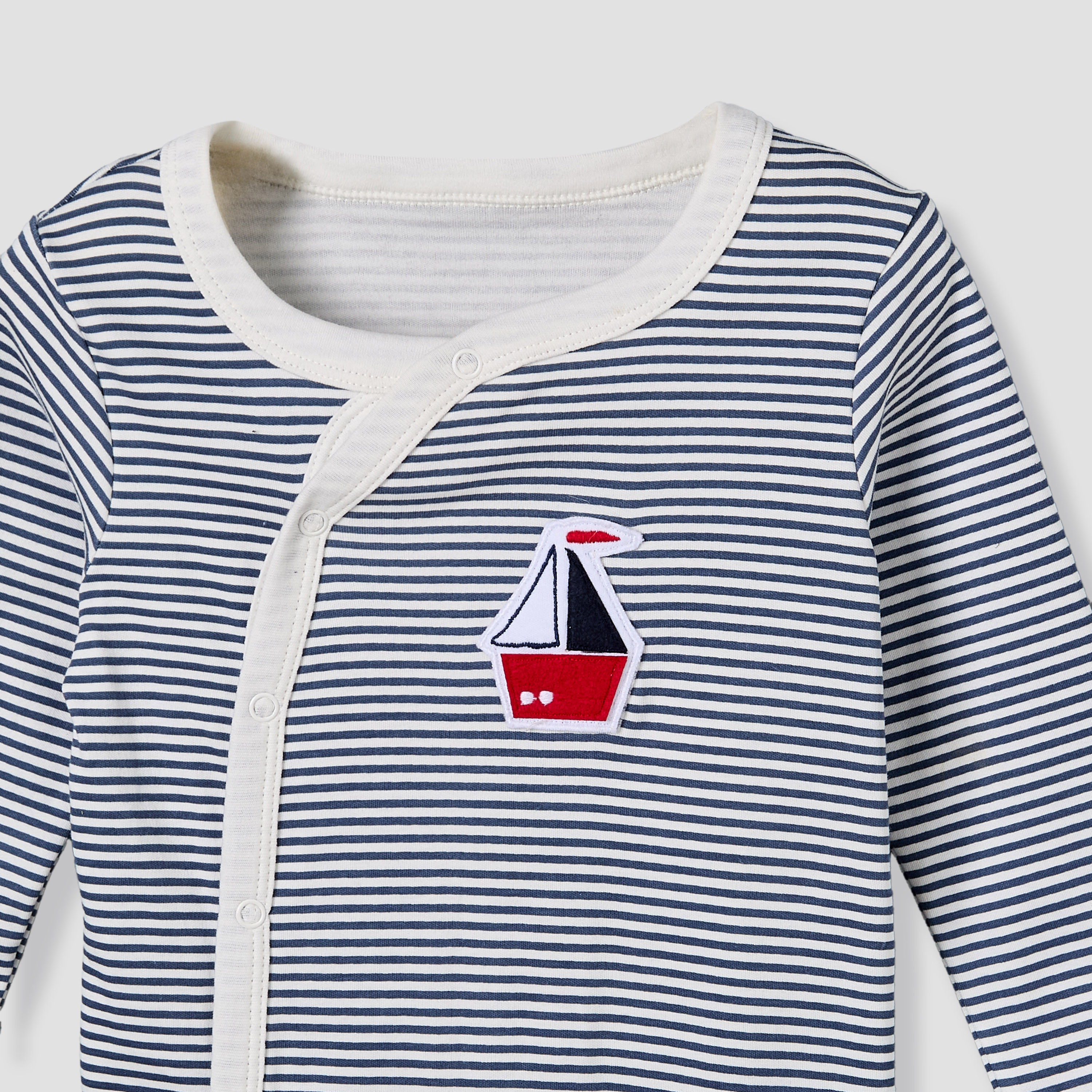 Pack of 3 Juniors Cotton Round Neck Long Sleeves Sleepsuit with Sailboat Print-baby-boys-clothing-nightwear-sleepsuits-image-5