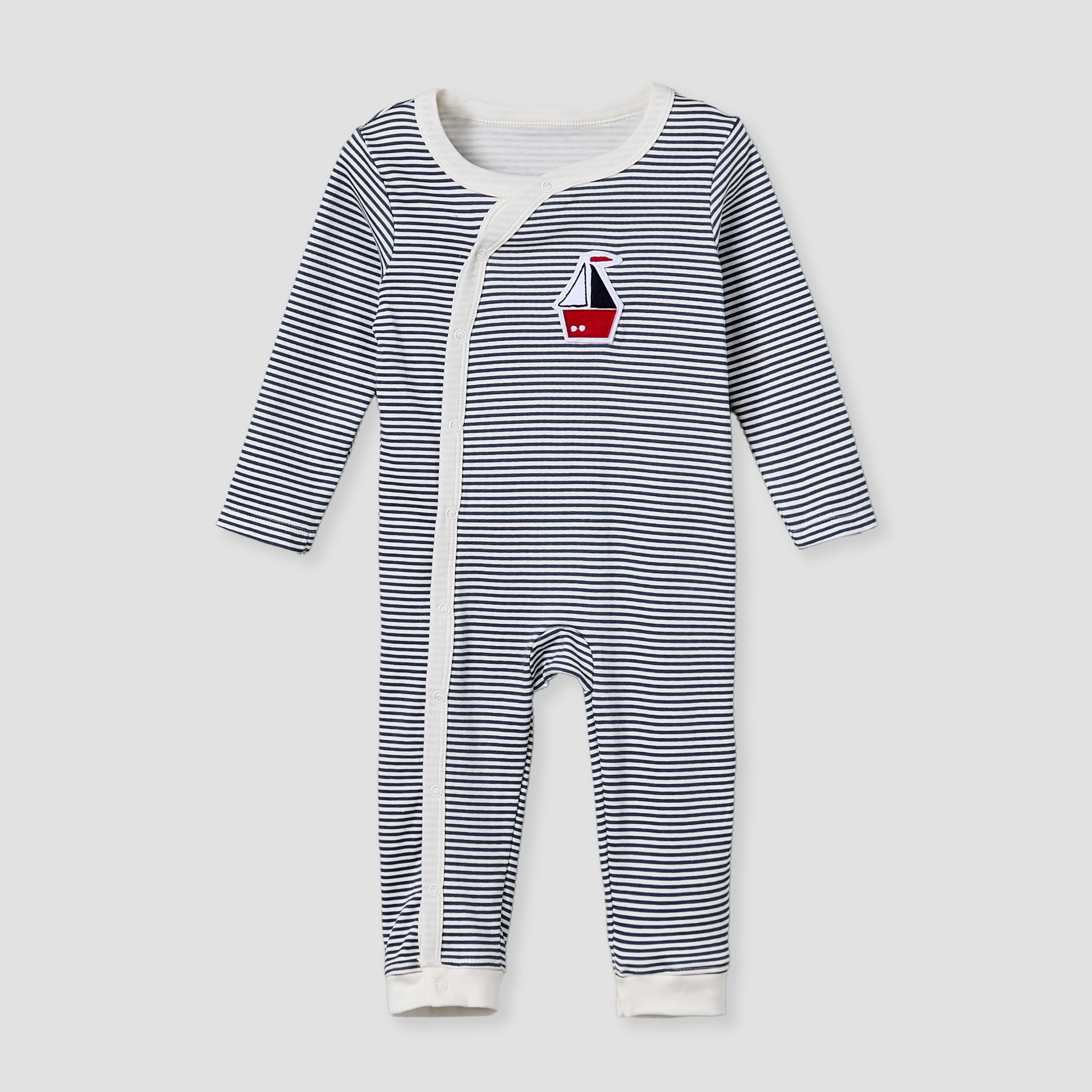 Pack of 3 Juniors Cotton Round Neck Long Sleeves Sleepsuit with Sailboat Print-baby-boys-clothing-nightwear-sleepsuits-image-7