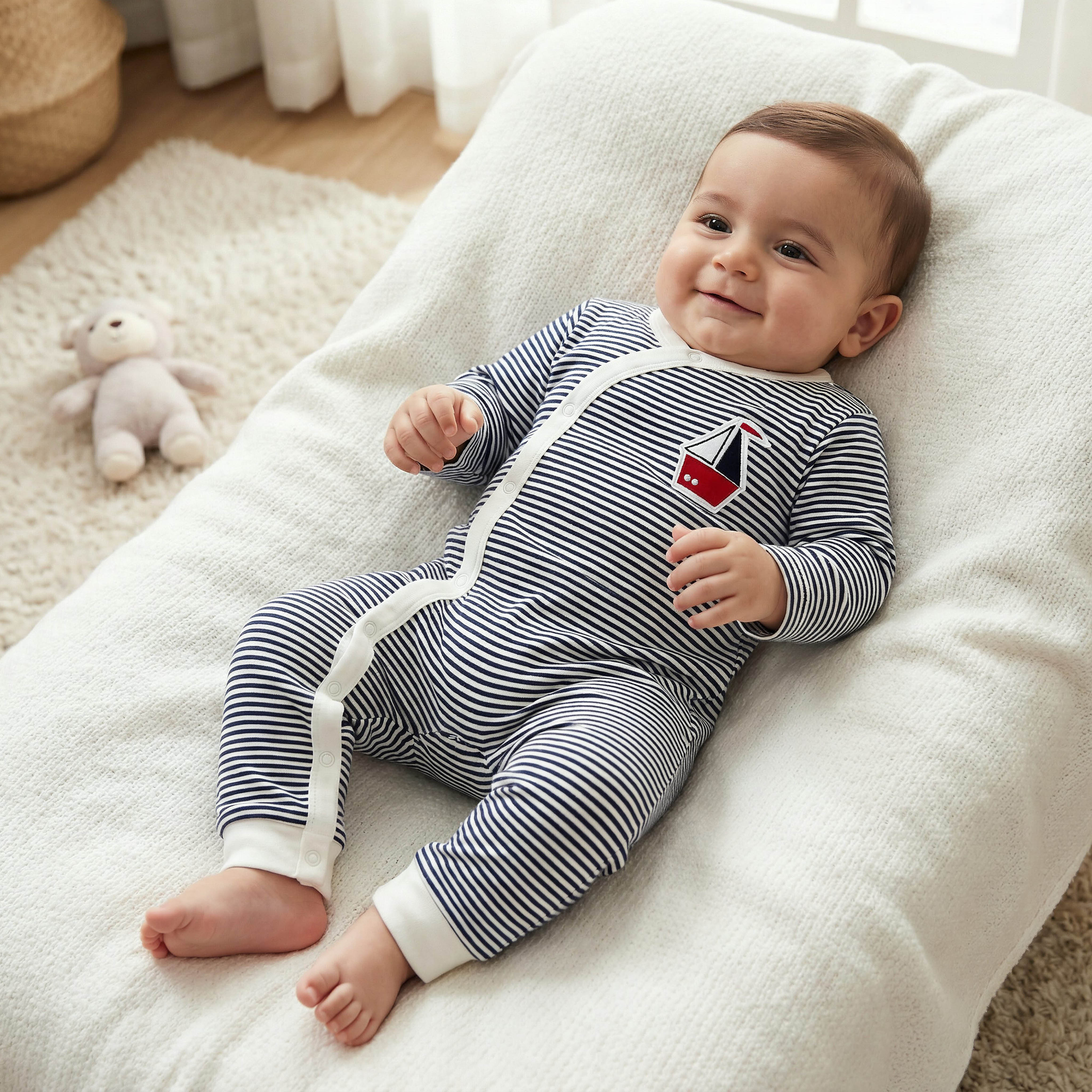 Pack of 3 Juniors Cotton Round Neck Long Sleeves Sleepsuit with Sailboat Print-baby-boys-clothing-nightwear-sleepsuits-image-2