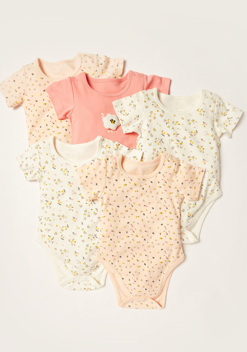 Juniors Floral Print Bodysuit with Short Sleeves - Set of 5-Bodysuits-image-0