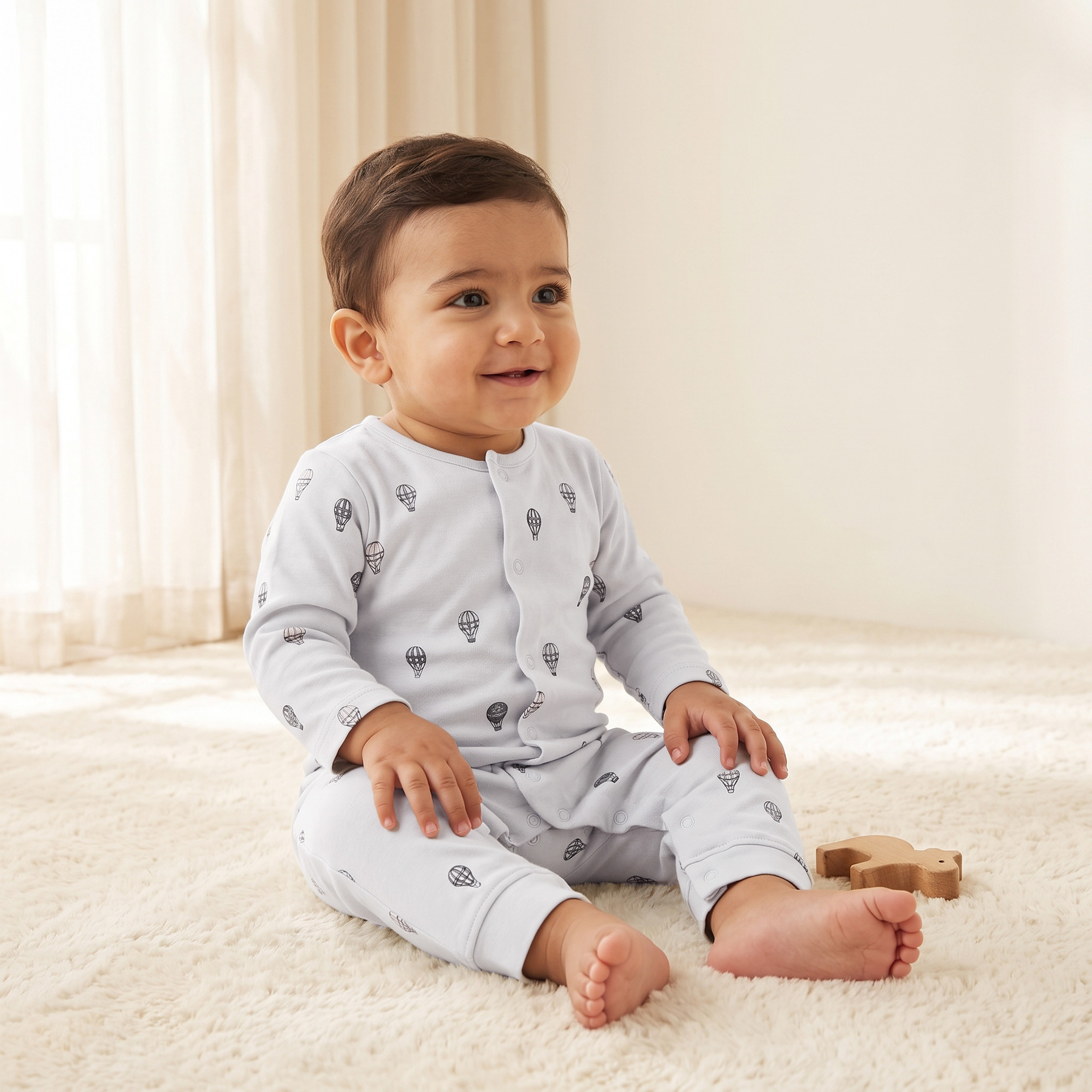 Pack of 3 Juniors Cotton Crew Neck Long Sleeves Sleepsuit with Hot Air Balloon Print-baby-boys-clothing-nightwear-sleepsuits-image-2
