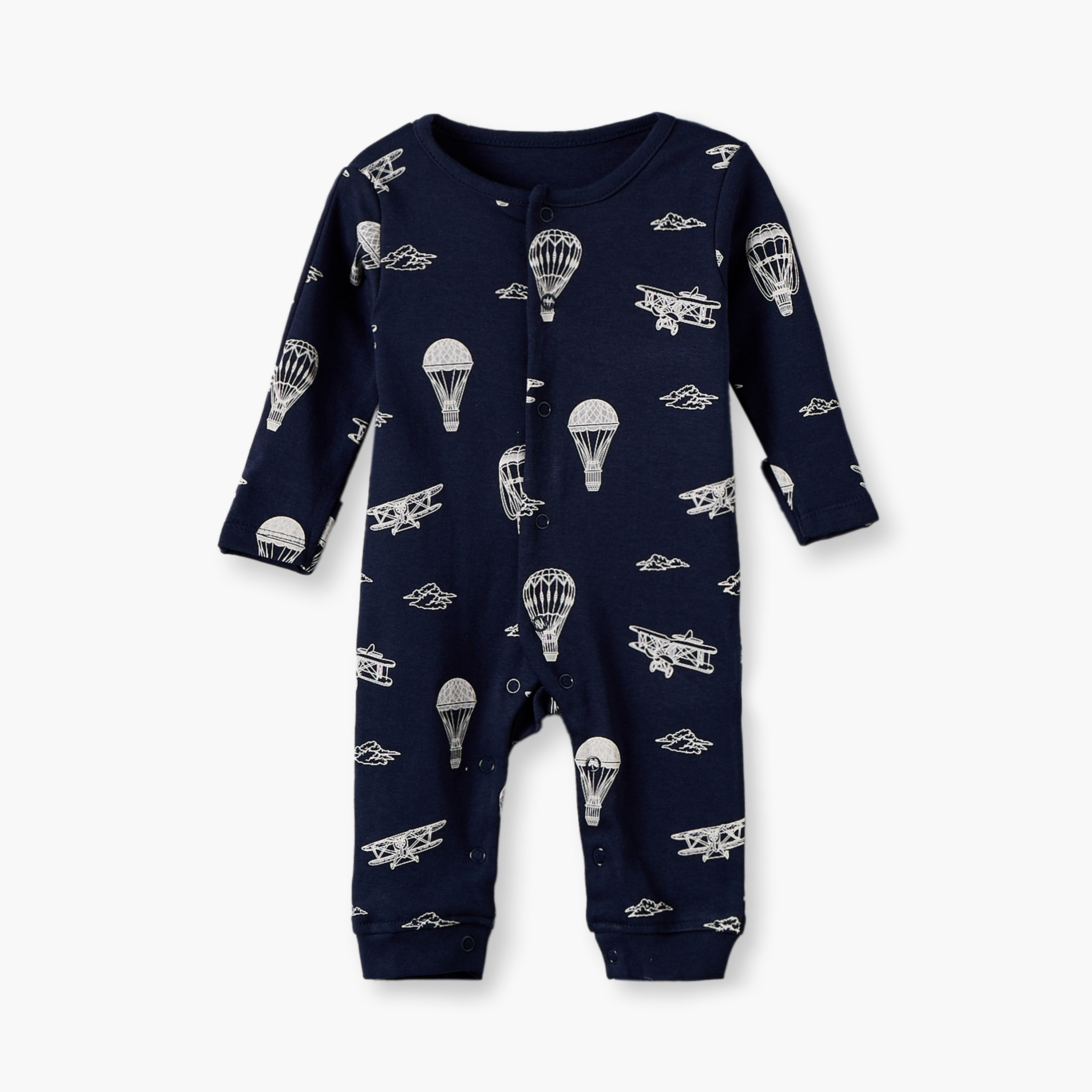 Pack of 3 Juniors Cotton Crew Neck Long Sleeves Sleepsuit with Hot Air Balloon Print-baby-boys-clothing-nightwear-sleepsuits-image-3