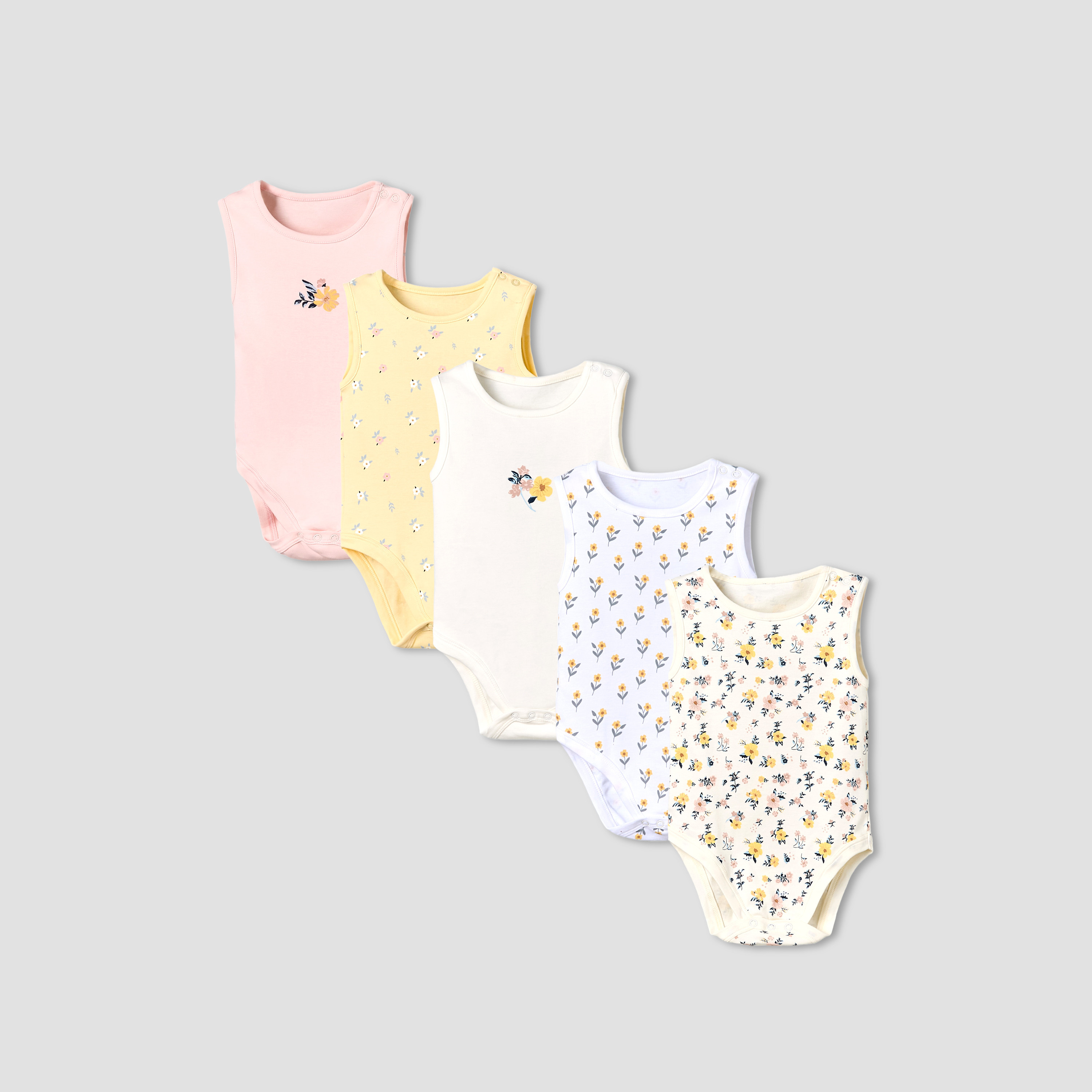 بودي سوت قطن دون أكمام بياقة مستديرة وطبعات أزهار من جونيورز - عبوة 5 قطع-baby-girls-clothing-multipacks-image-9