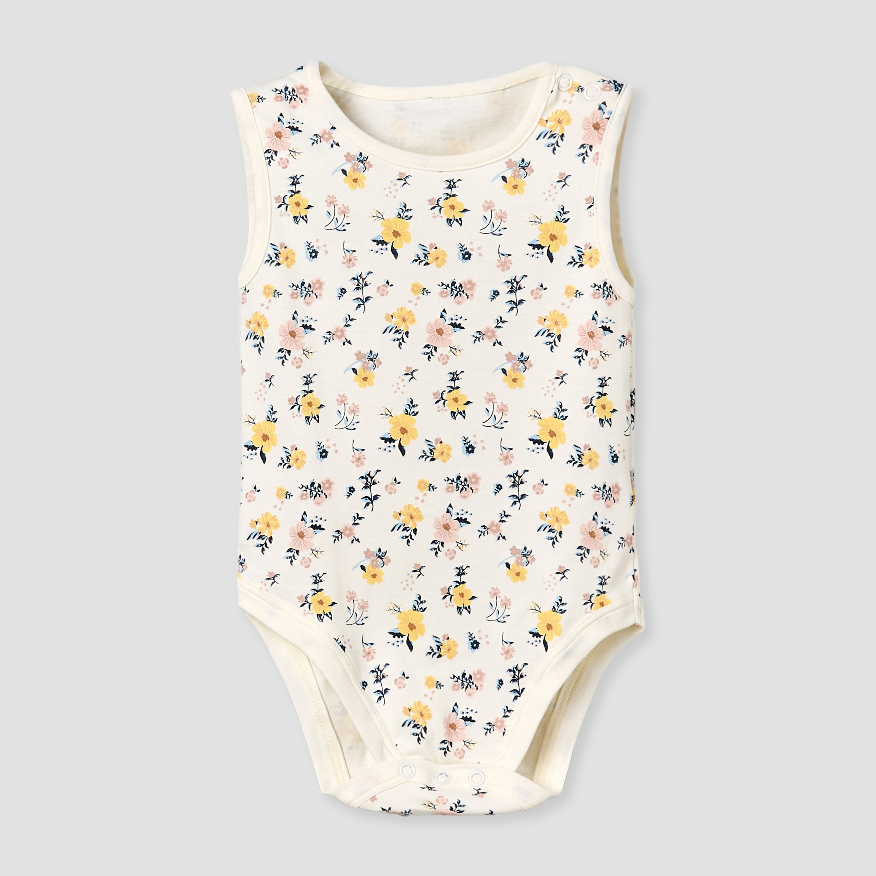 بودي سوت قطن دون أكمام بياقة مستديرة وطبعات أزهار من جونيورز - عبوة 5 قطع-baby-girls-clothing-multipacks-image-4