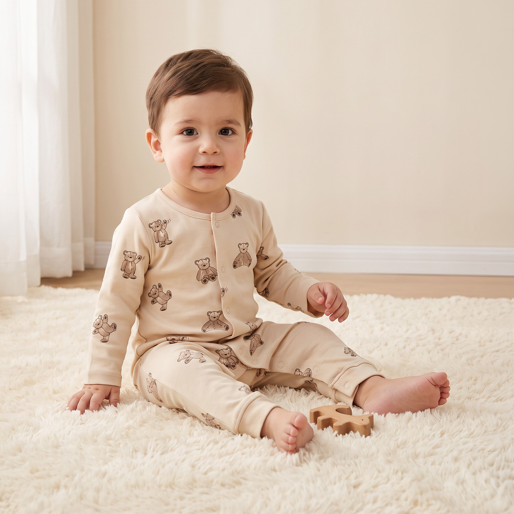 طقم بدلات نوم قطن بأكمام طويلة ورقبة ضيقة وطبعات متنوعة من جونيورز - عبوة من 3 قطع-baby-boys-clothing-nightwear-sleepsuits-image-2