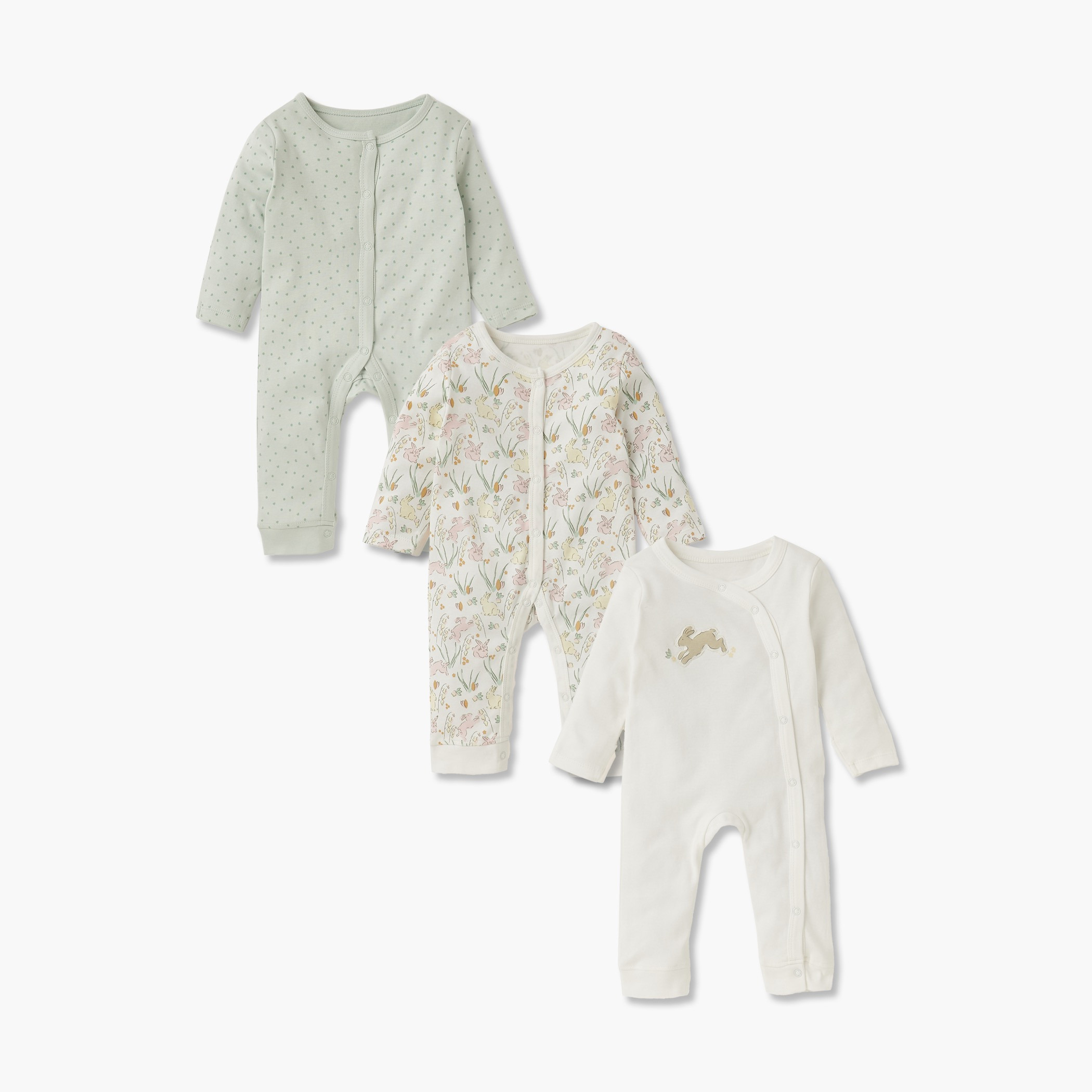 Juniors Assorted Sleepsuit with Long Sleeves and Button Closure - Set of 3-baby-girls-clothing-nightwear-sleepsuits-image-1