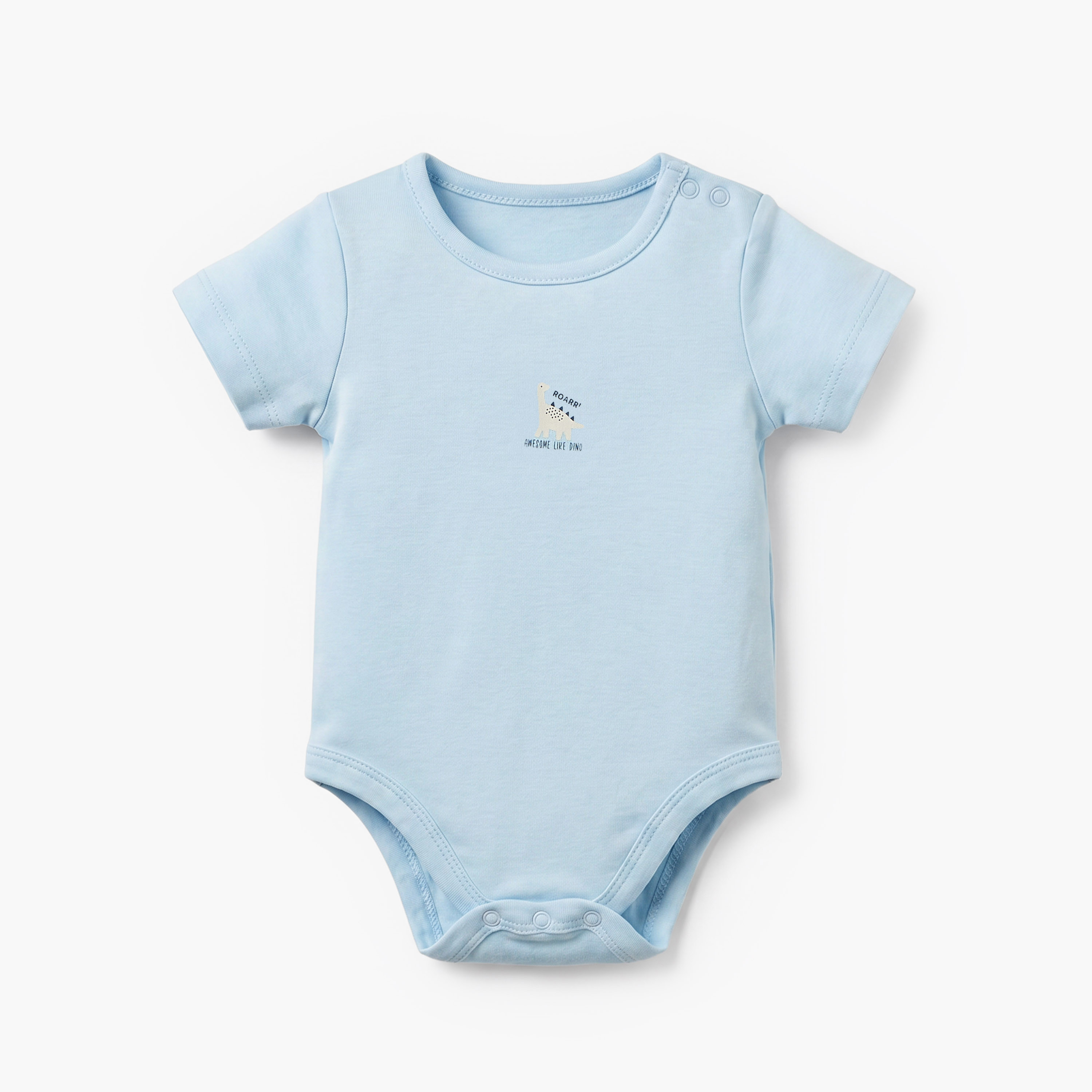 Pack of 5 Juniors Cotton Crew Neck Short Sleeves Bodysuit with Dinosaur Print-baby-boys-clothing-bodysuits-image-2
