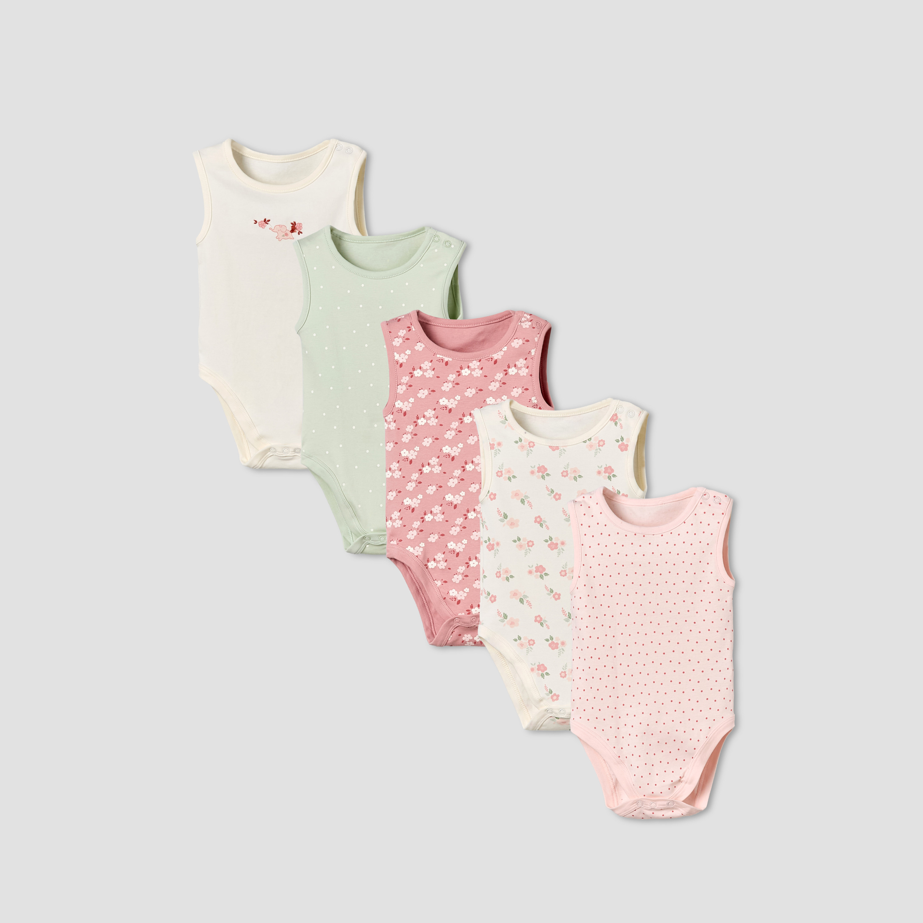 Pack of 5 Juniors Cotton Round Neck Sleeveless Bodysuit with Print-baby-girls-clothing-multipacks-image-1