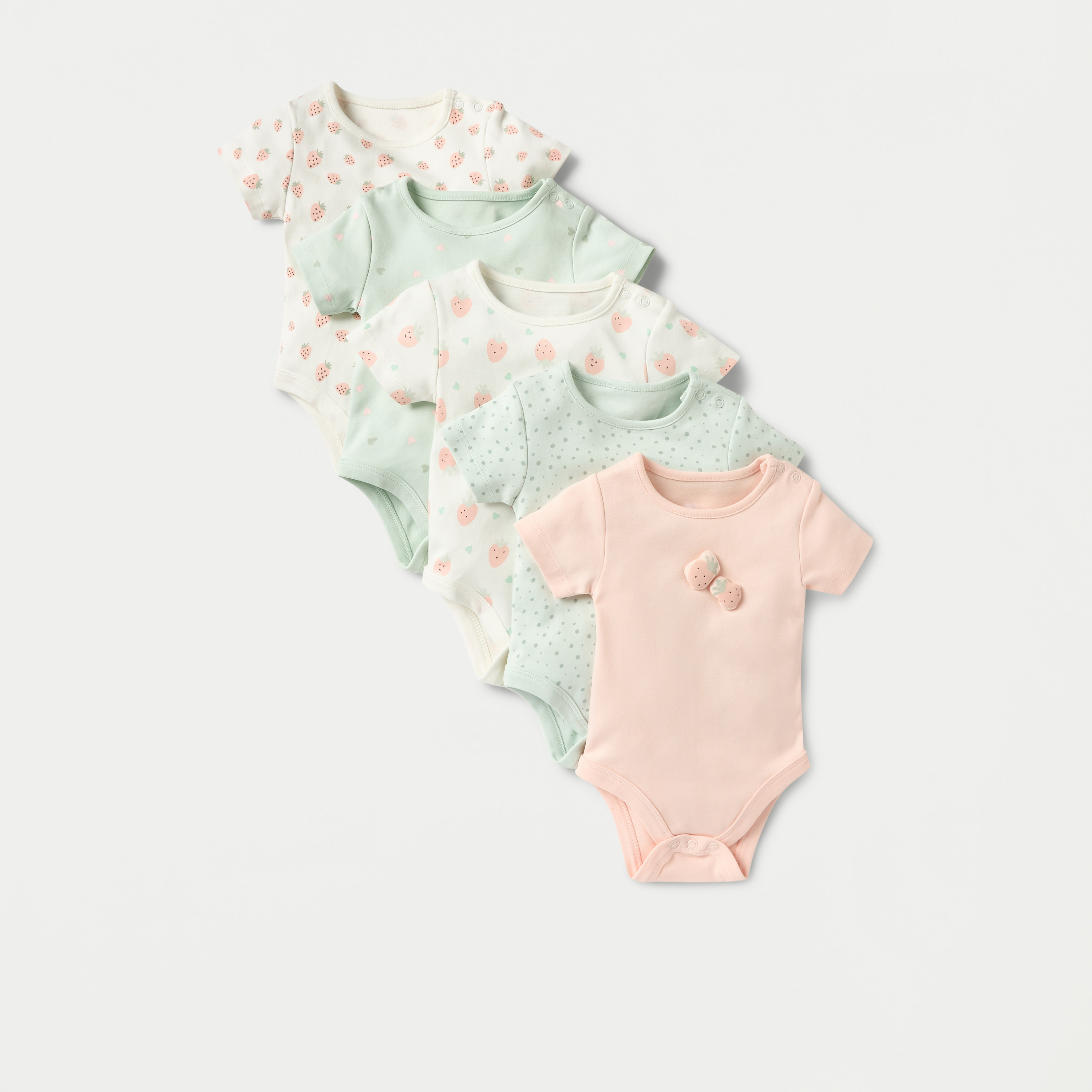 Juniors Printed Bodysuit with Short Sleeves and Button Closure - Set of 5-baby-girls-clothing-bodysuits-image-1
