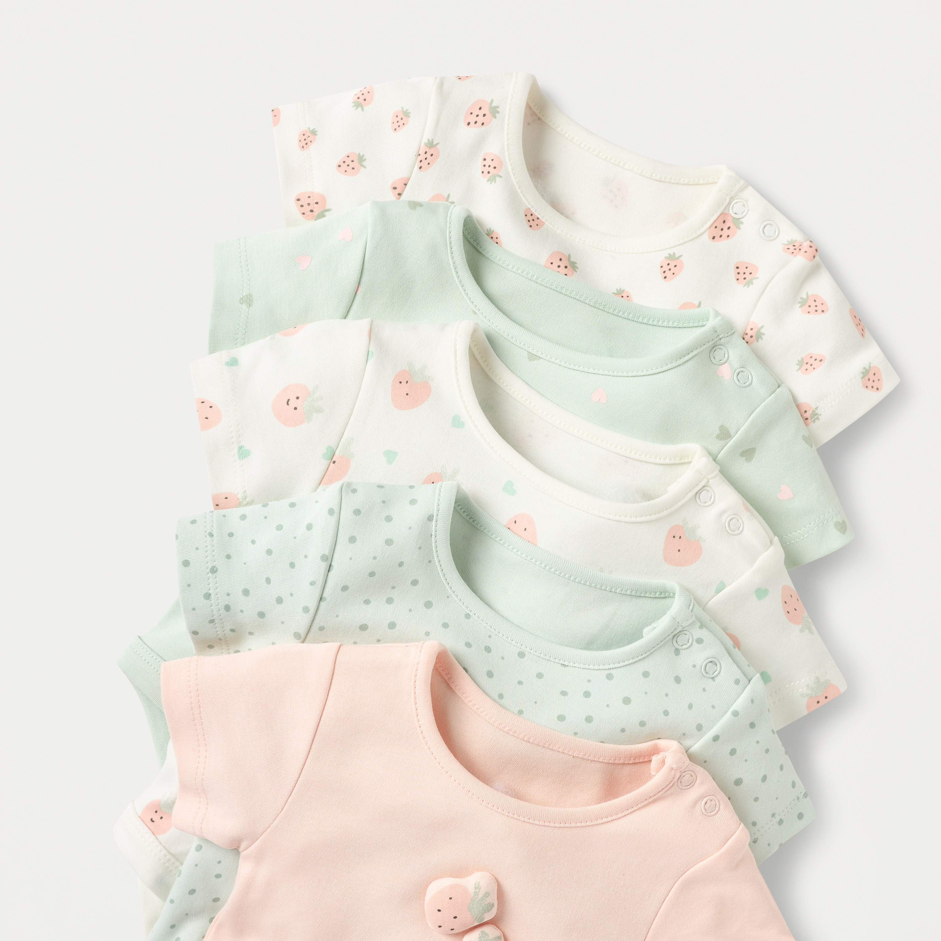 Juniors Printed Bodysuit with Short Sleeves and Button Closure - Set of 5-baby-girls-clothing-bodysuits-image-3